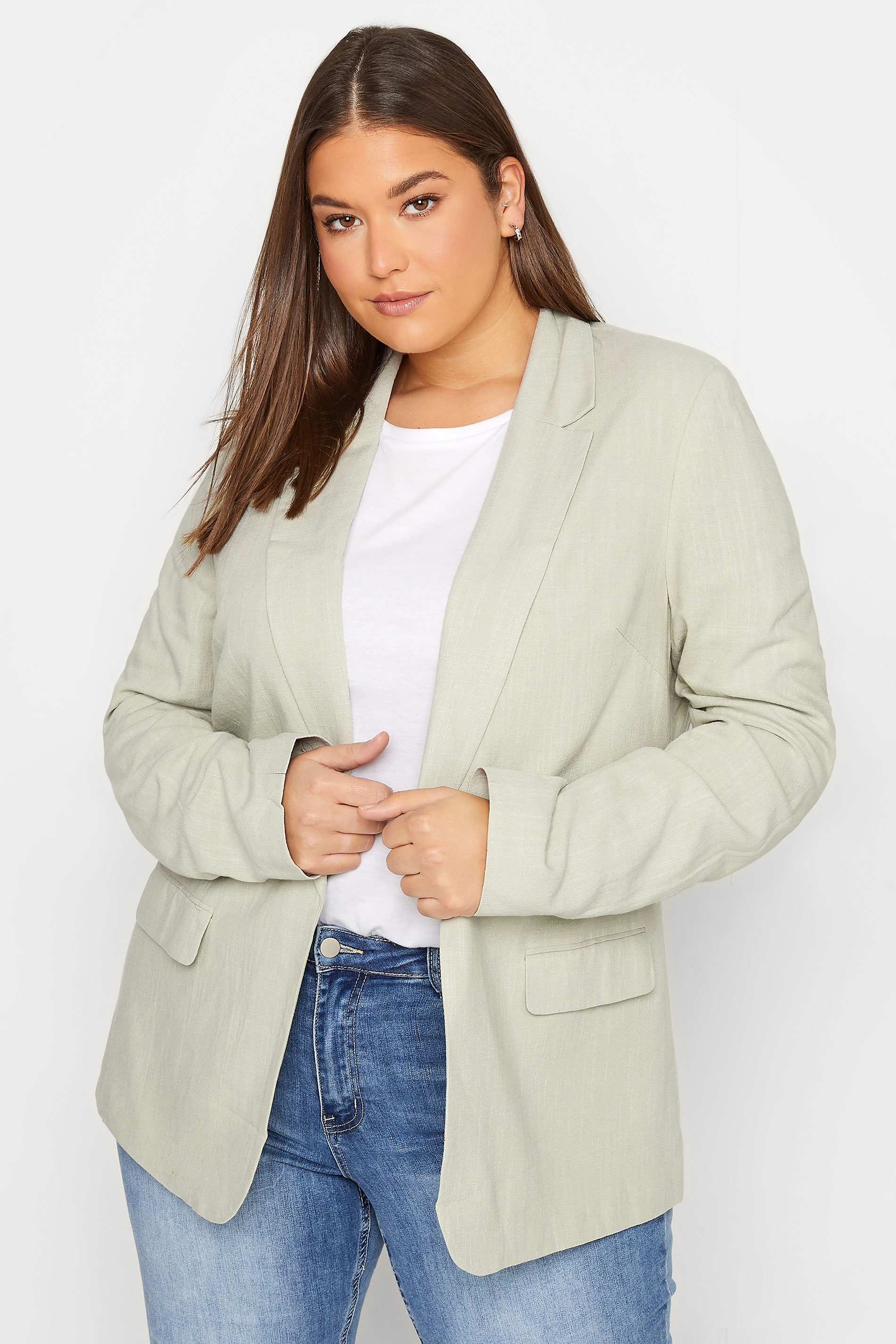 LTS Tall Women's Sage Green Linen Look Blazer | Long Tall Sally  1