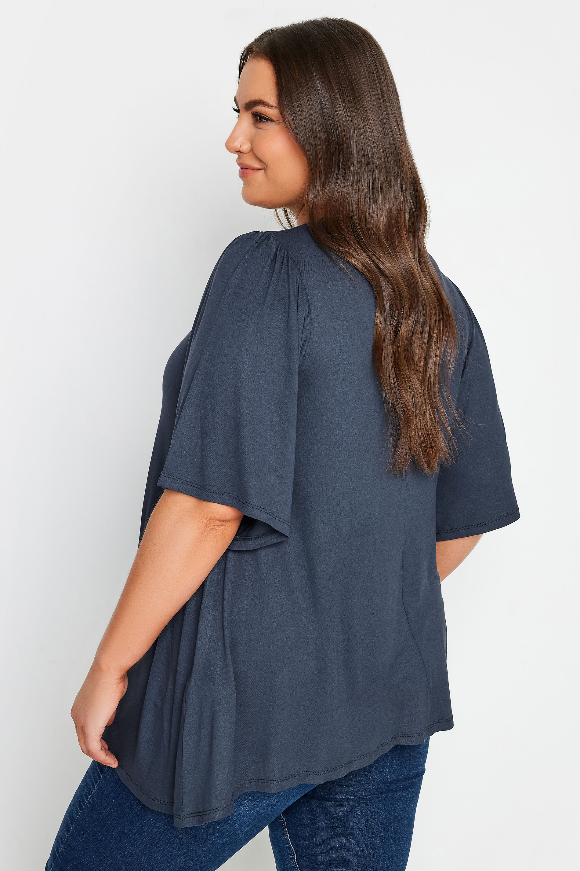 YOURS Plus Size Blue Pleated Swing Top | Yours Clothing 3