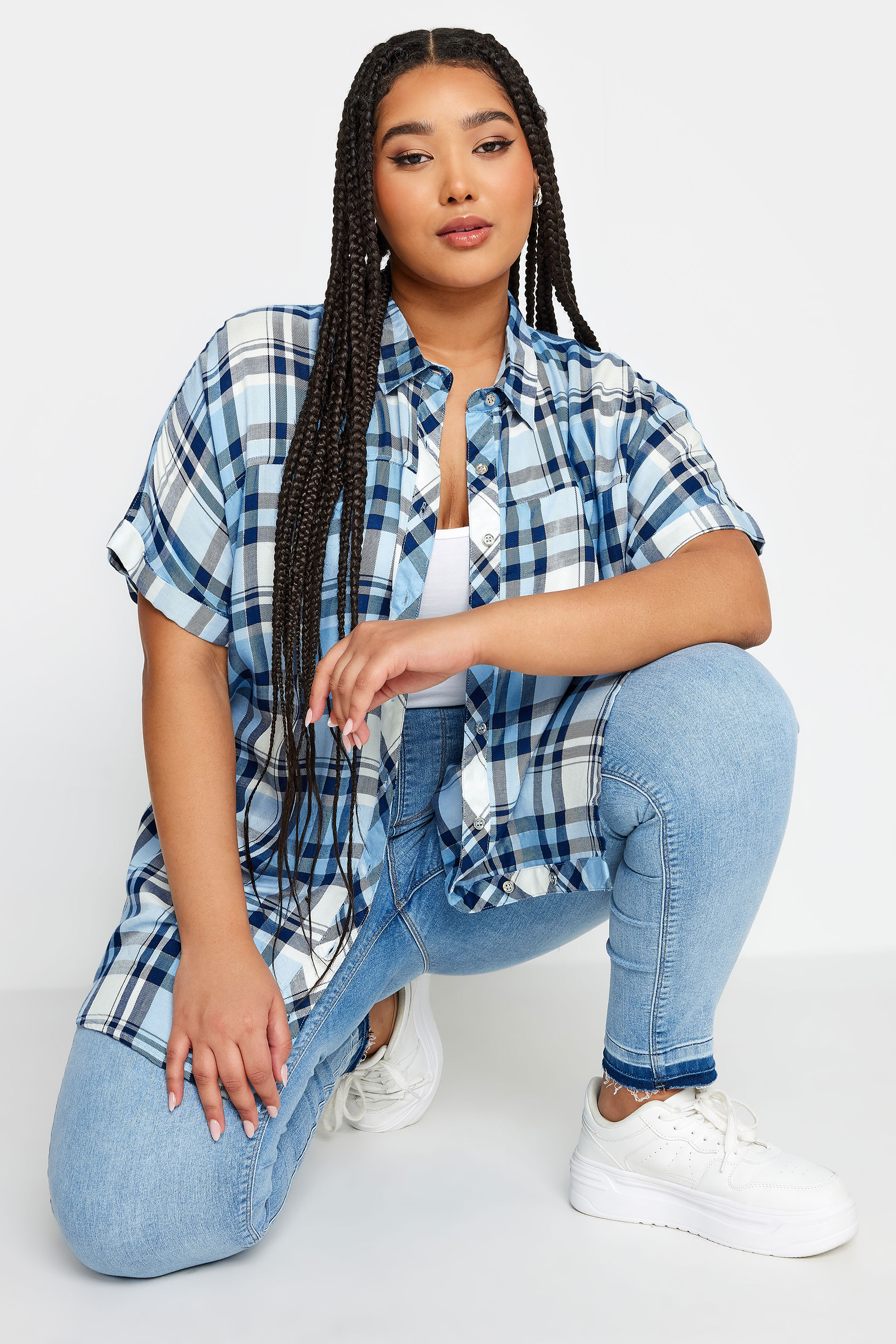 YOURS Plus Size Blue Check Print Shirt | Yours Clothing 1