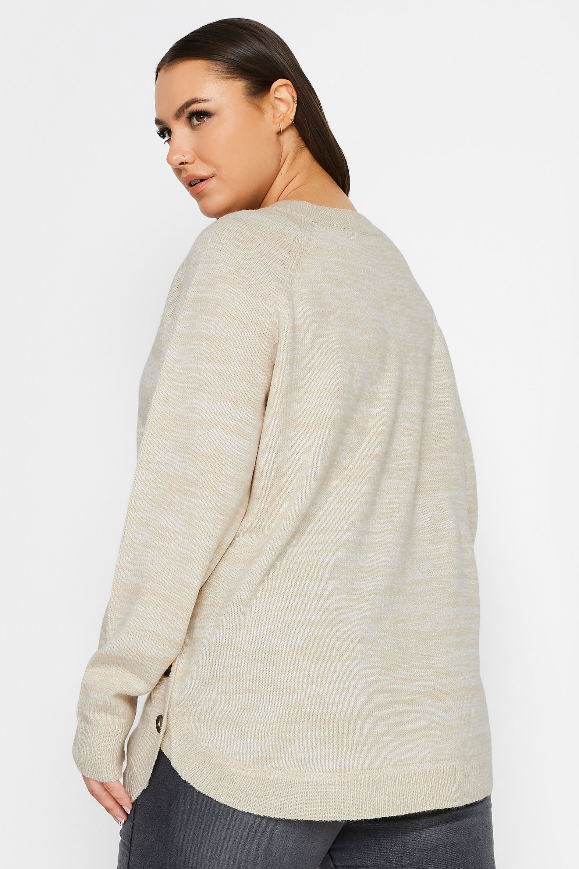 YOURS Plus Size Ivory White Button Detail Jumper | Yours Clothing 3