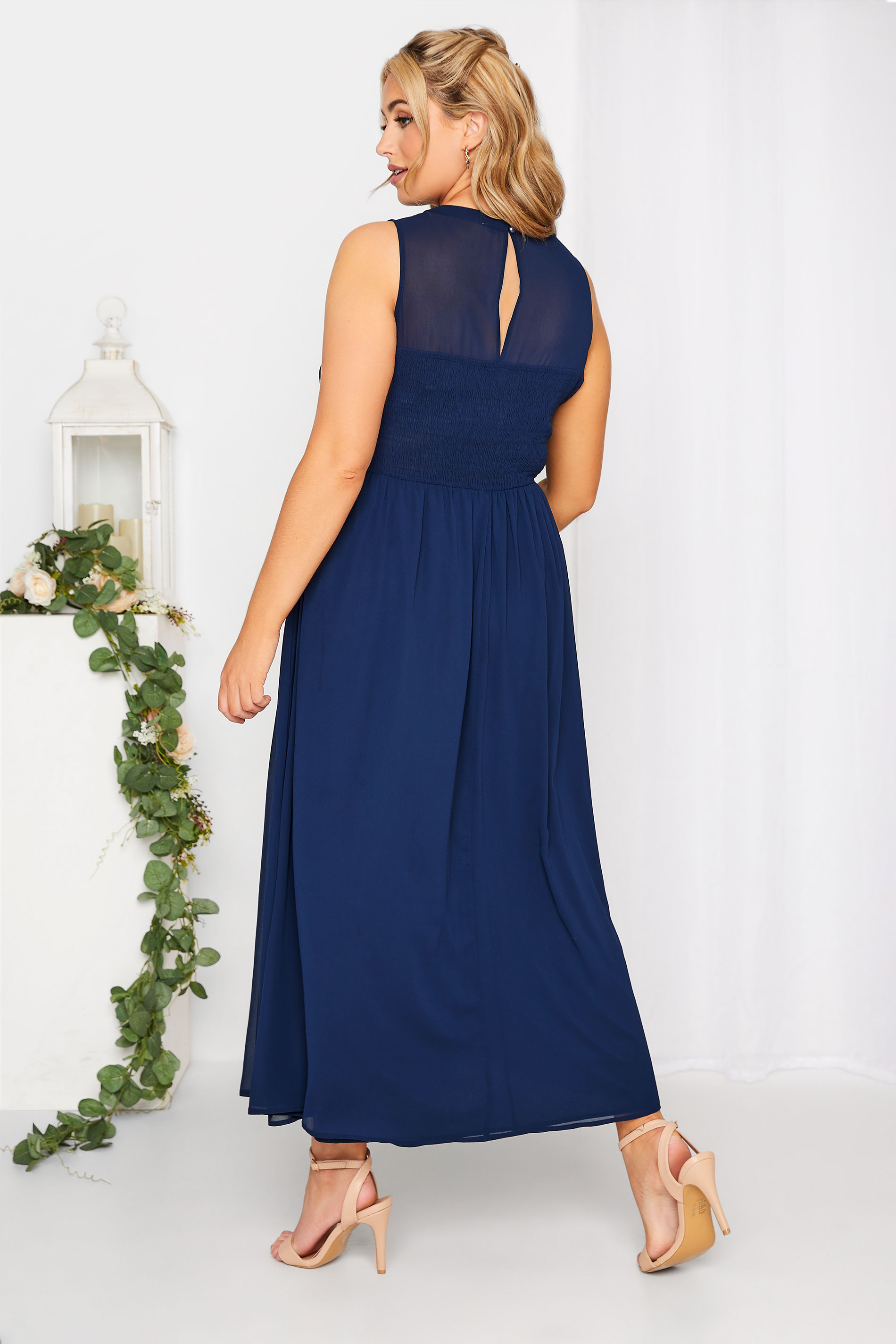 Plus Size YOURS LONDON Curve Navy Blue Lace Front Chiffon Maxi Dress | Yours Clothing  3