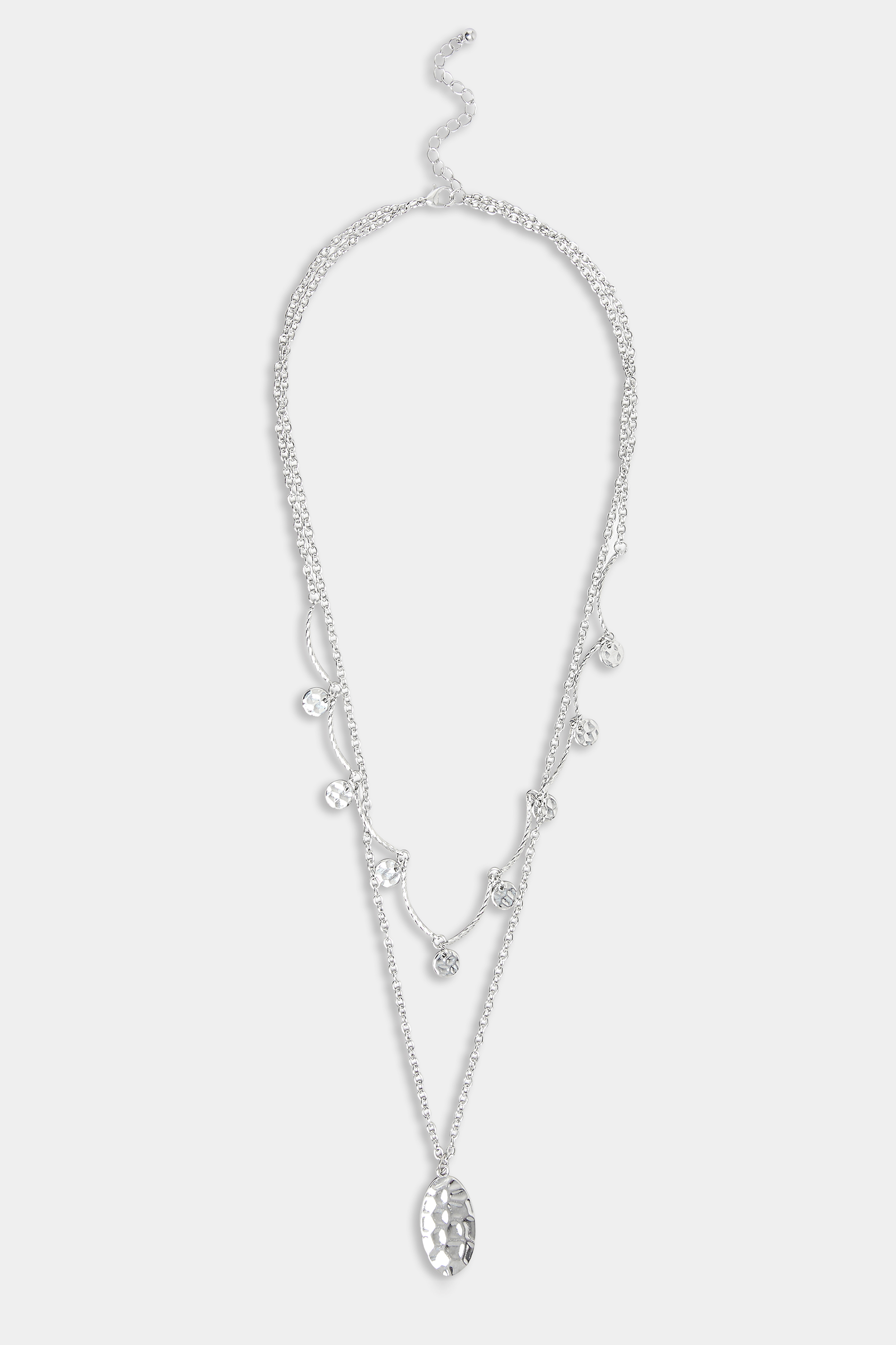Silver Double Textured Disc Drop Necklace | Yours Clothing  2