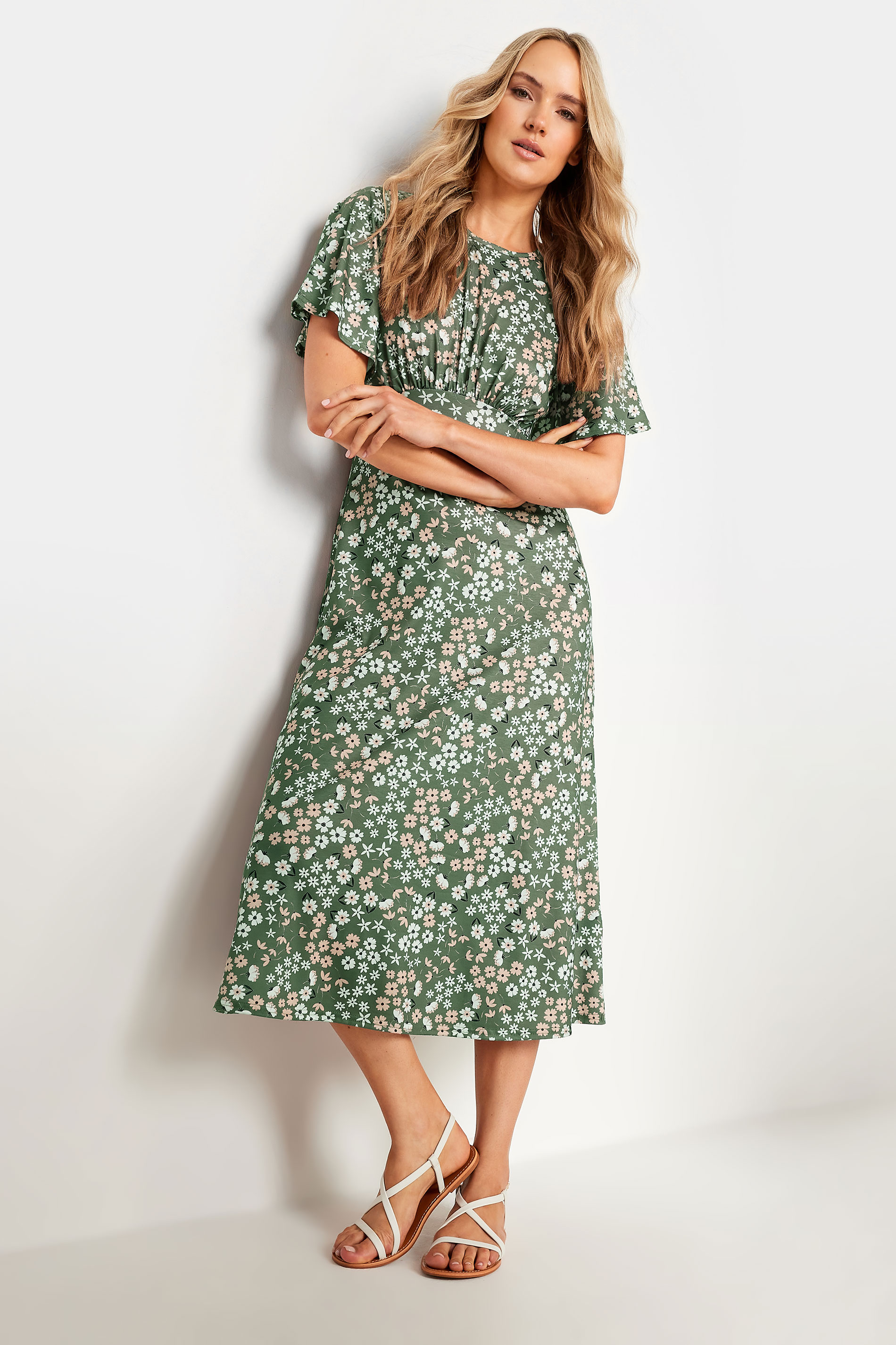 LTS Tall Women's Khaki Green Floral Print Midi Dress | Long Tall Sally 2