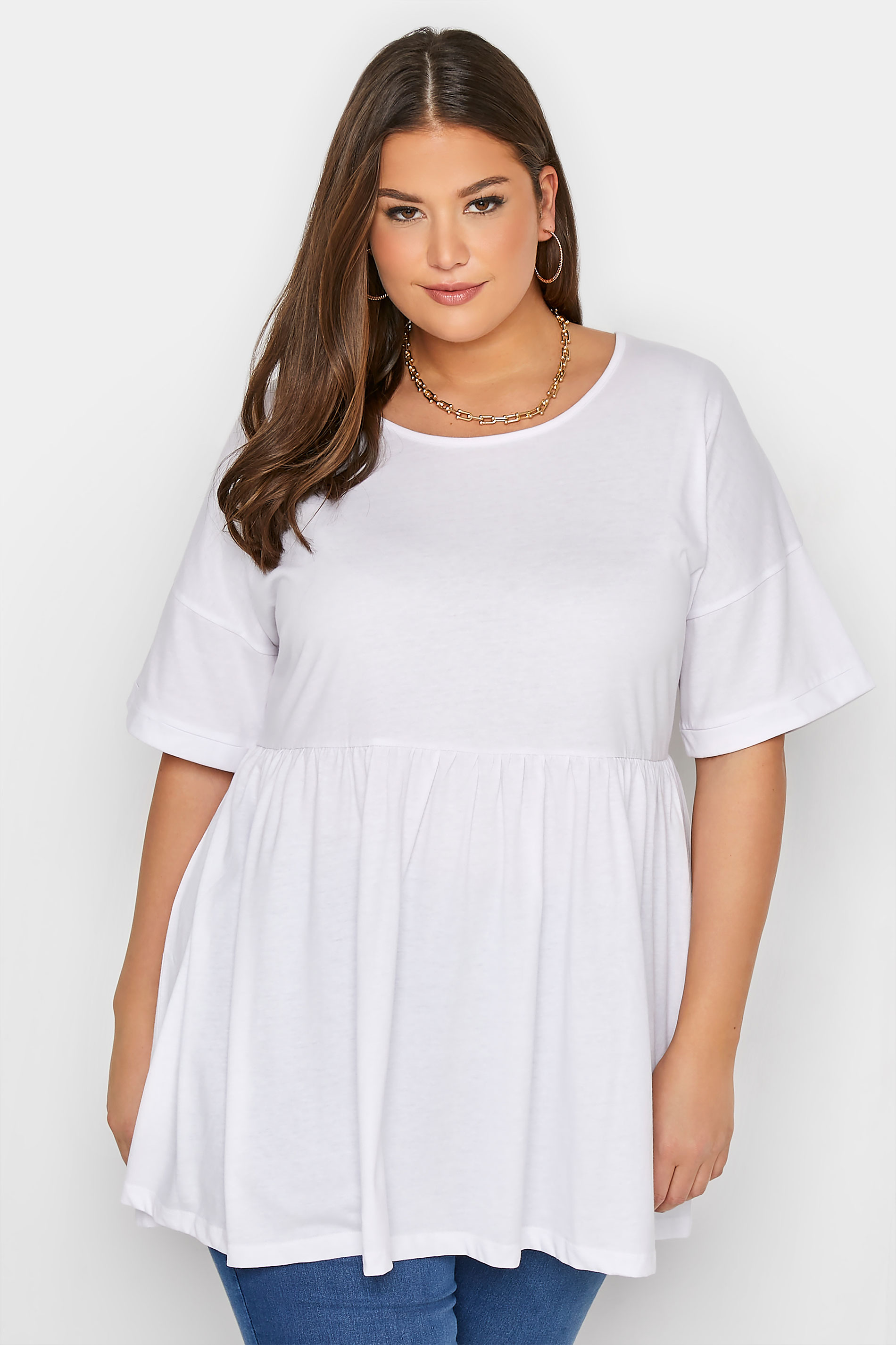 Plus Size White Drop Shoulder Peplum Top | Yours Clothing 1