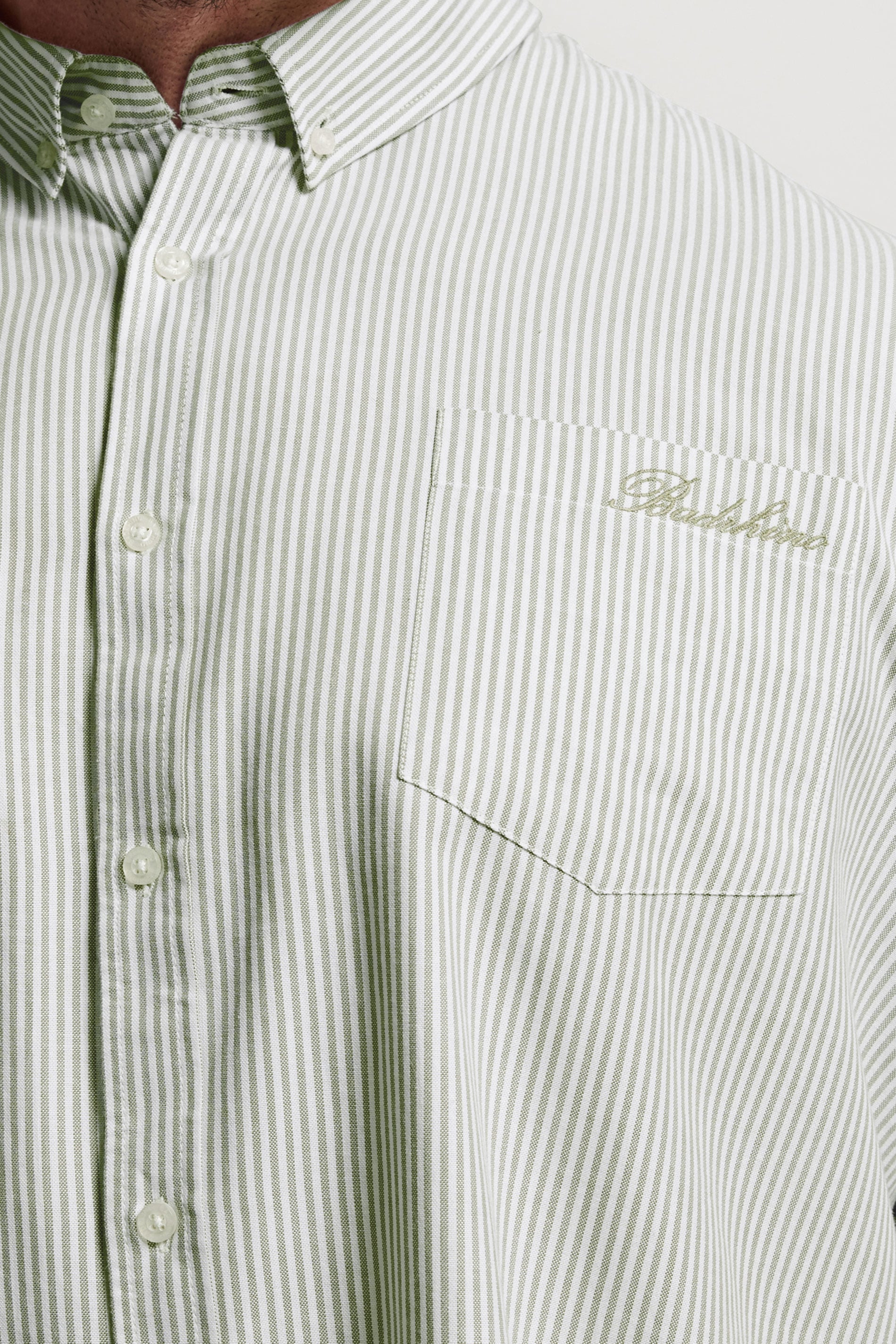 BadRhino Big & Tall Green Stripe Long Sleeve Oxford Shirt | BadRhino 4