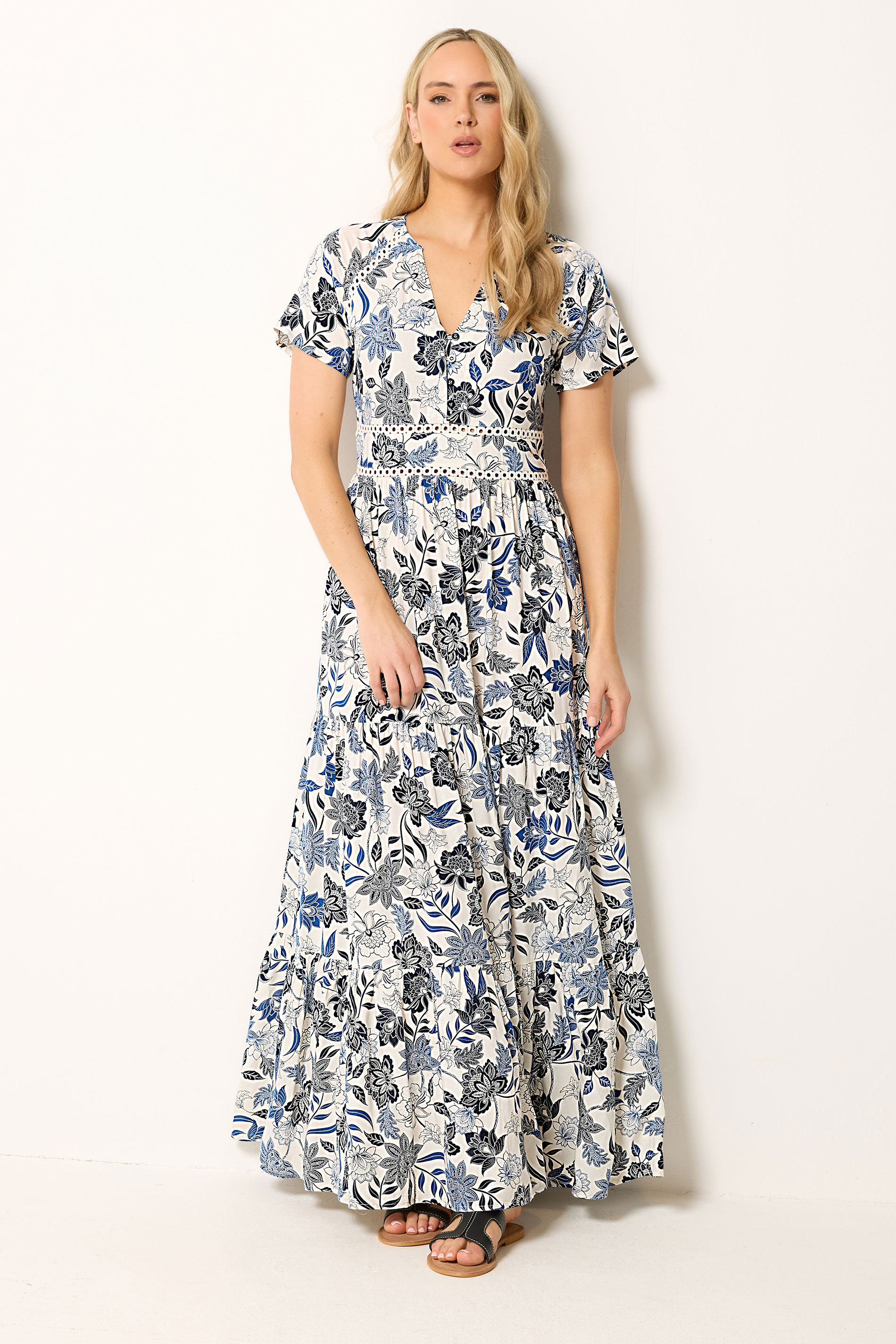 LTS Tall Women's Blue Floral Lace Detail Maxi Dress | Long Tall Sally 3