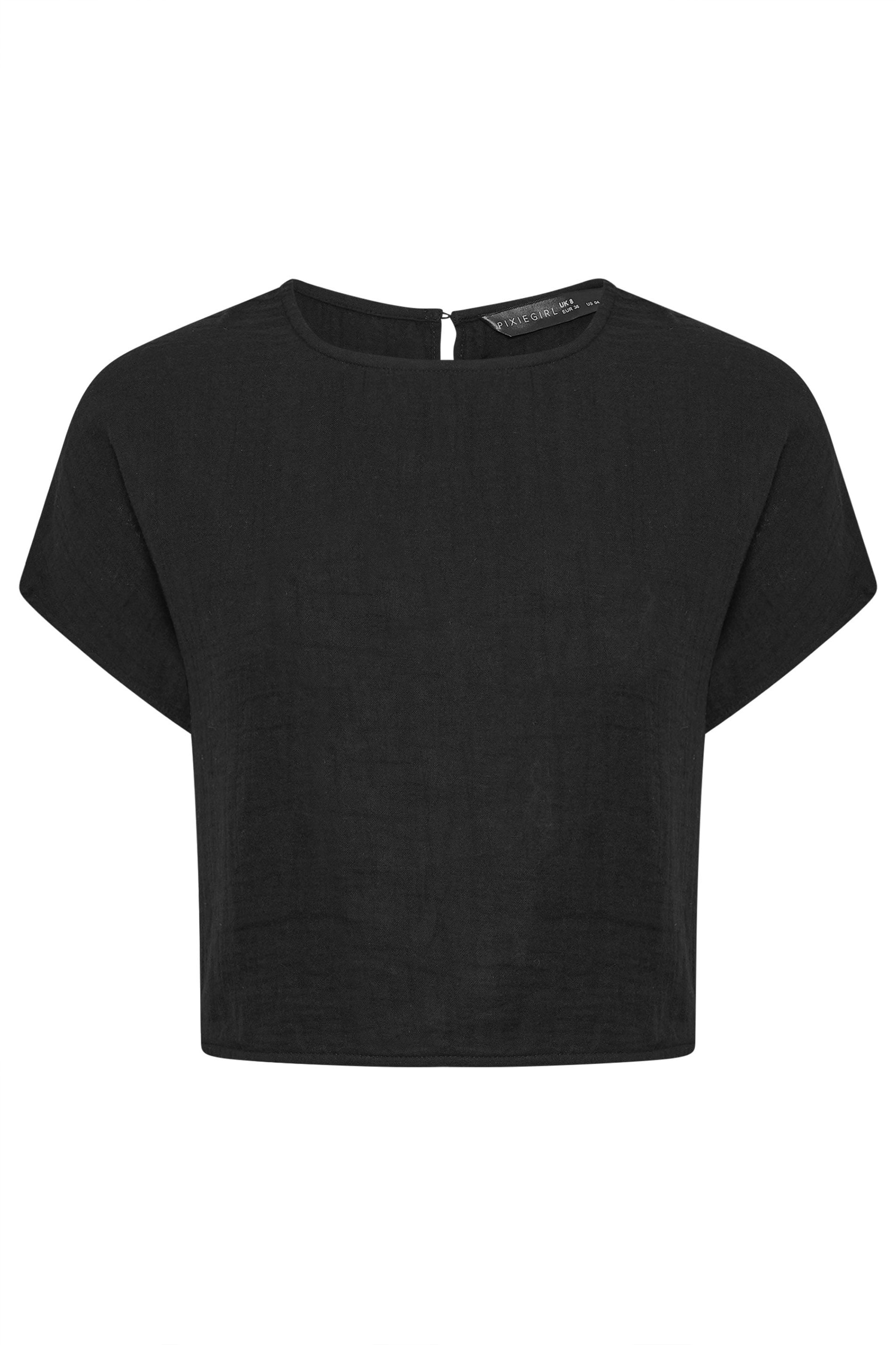 PixieGirl Petite Women's Black Cotton Lace Up Cheesecloth Top | PixieGirl 6