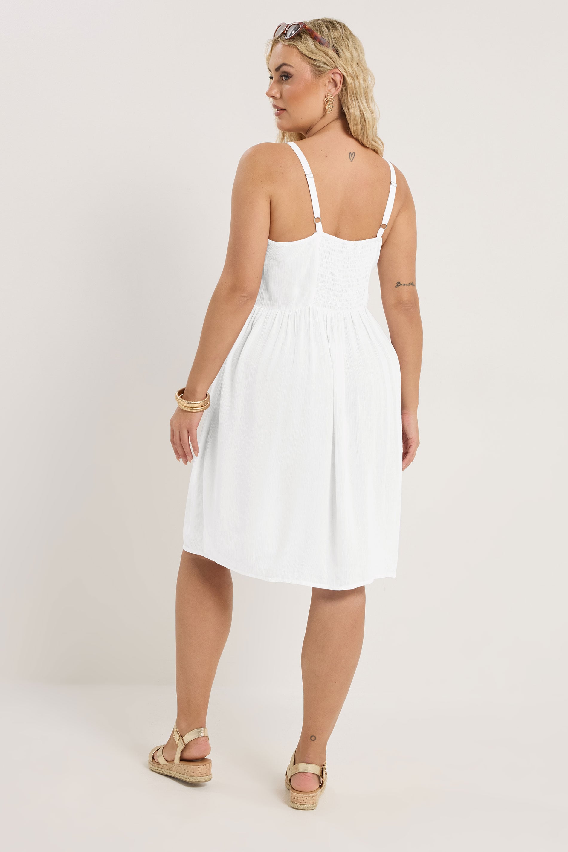YOURS Plus Size White Crochet Crinkle Mini Dress | Yours Clothing 4