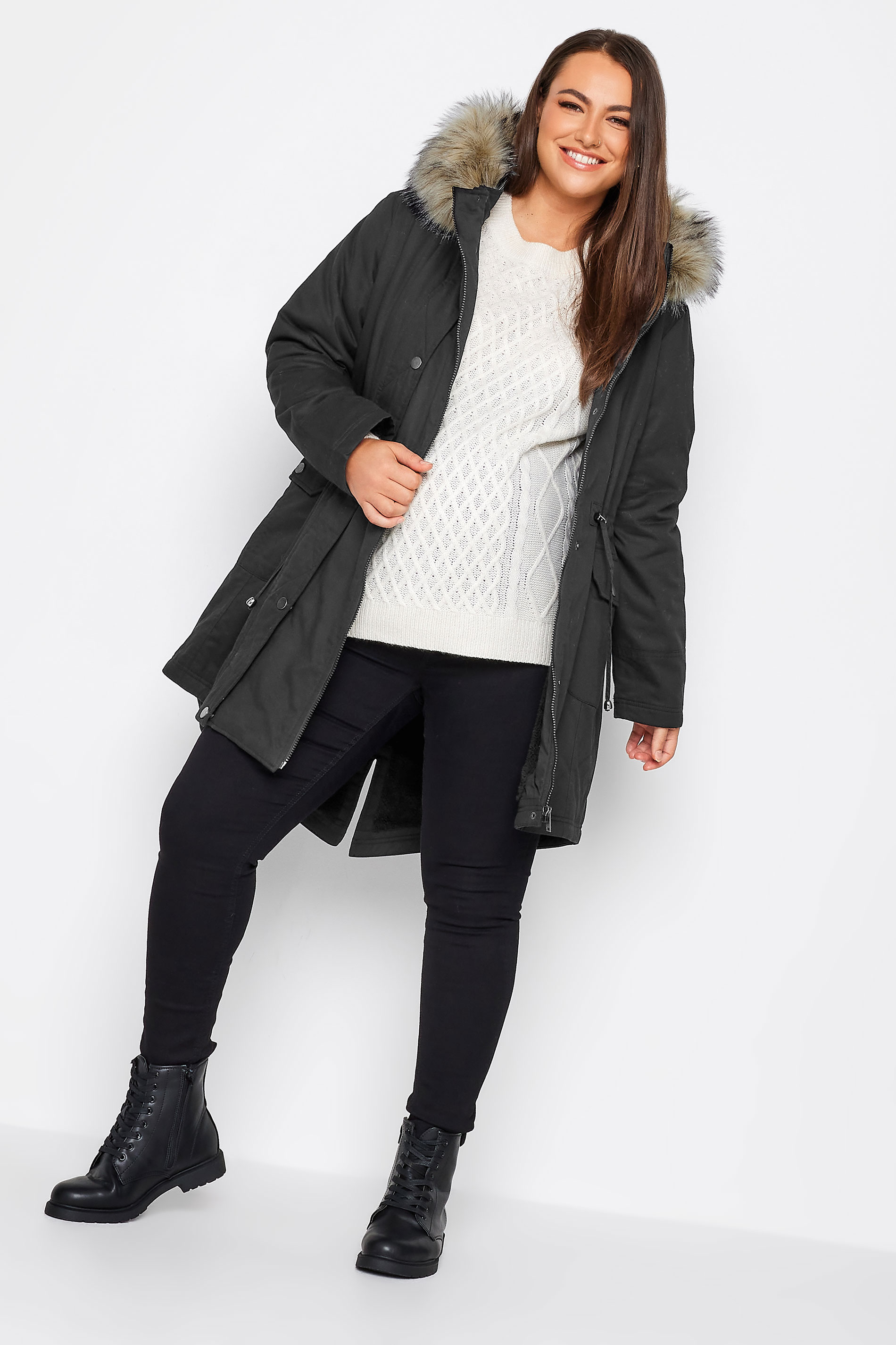 BUMP IT UP MATERNITY Plus Size Curve Black Parka Coat | Yours Clothing  2
