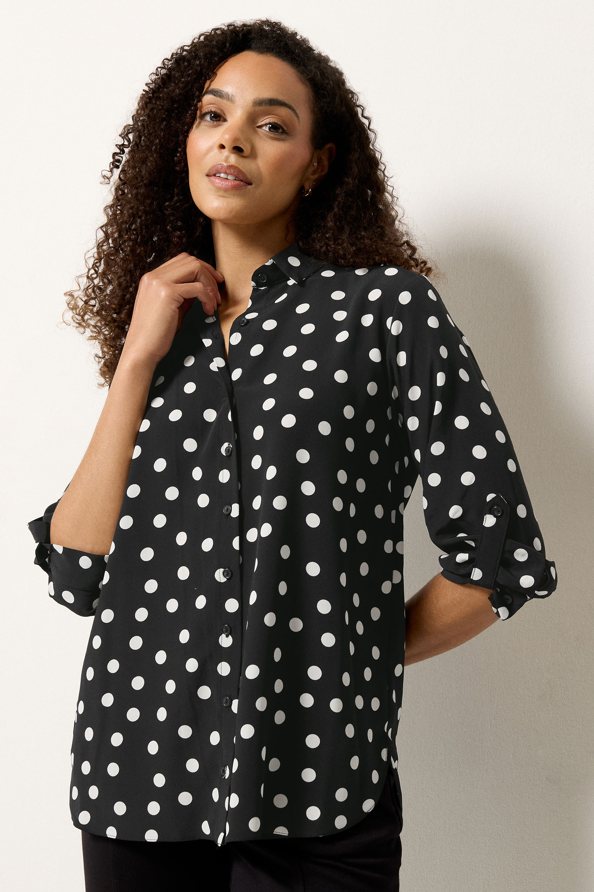 M&Co Black Polka Dot Tab Sleeve Shirt 3