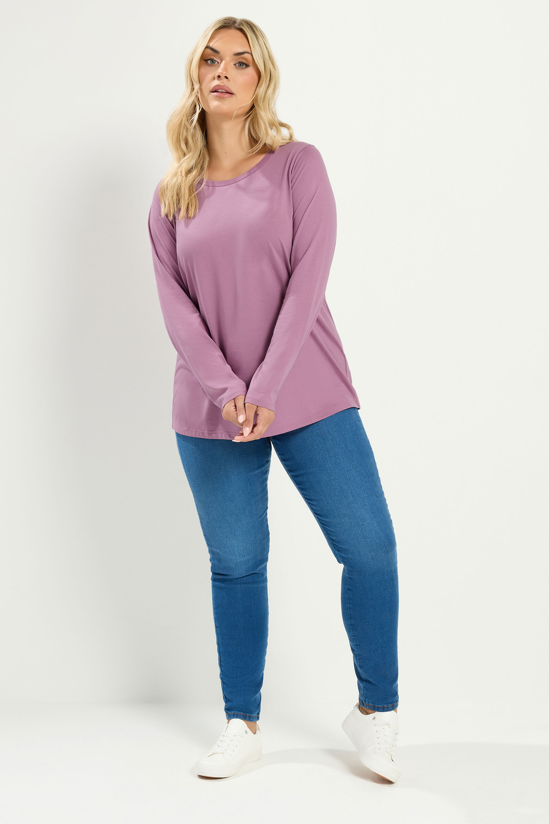 YOURS Plus Size Light Purple Long Sleeve Core T-Shirt | Yours Clothing 1