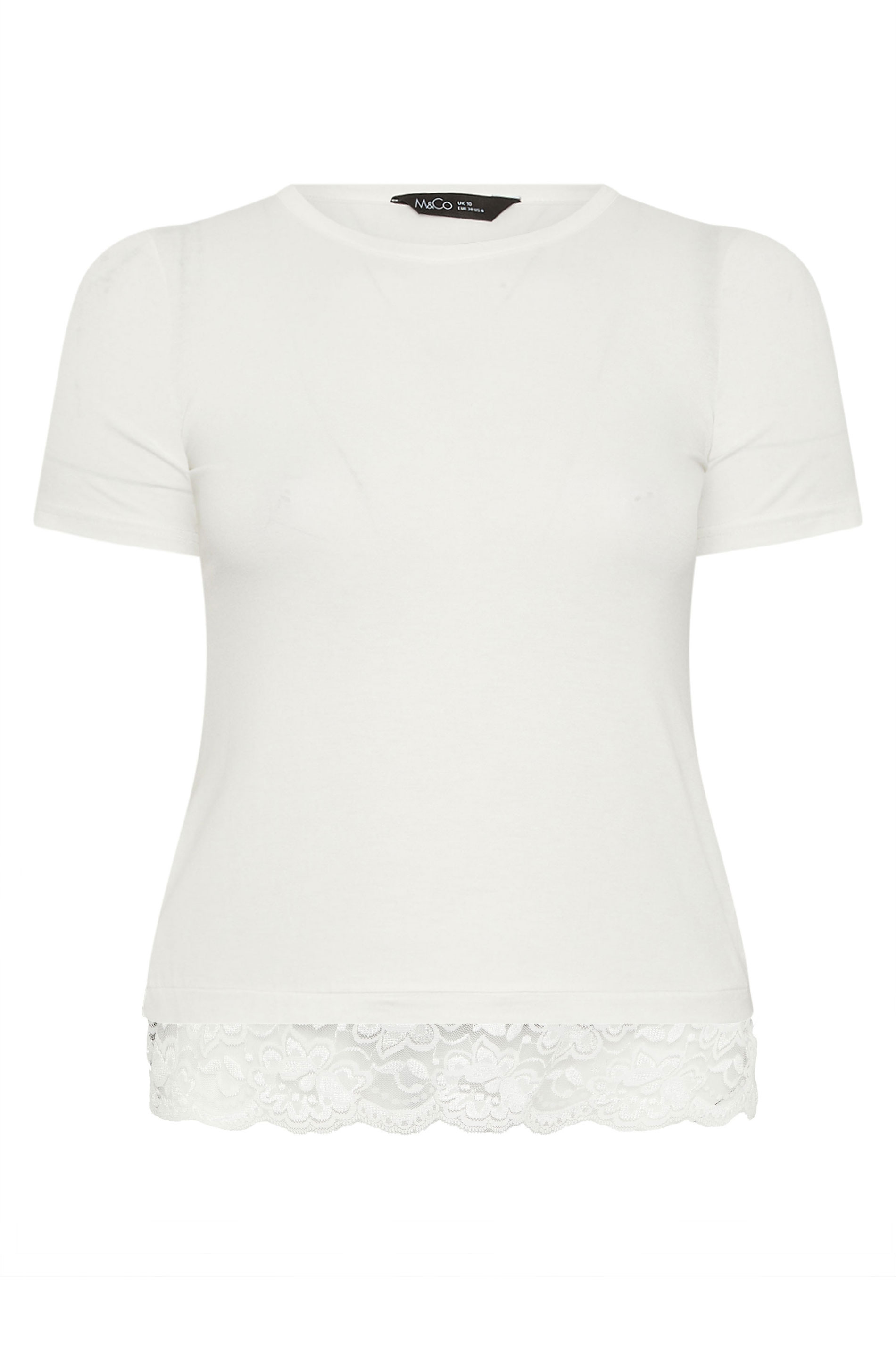 M&Co Ivory White Lace Hem T-Shirt | M&Co 5
