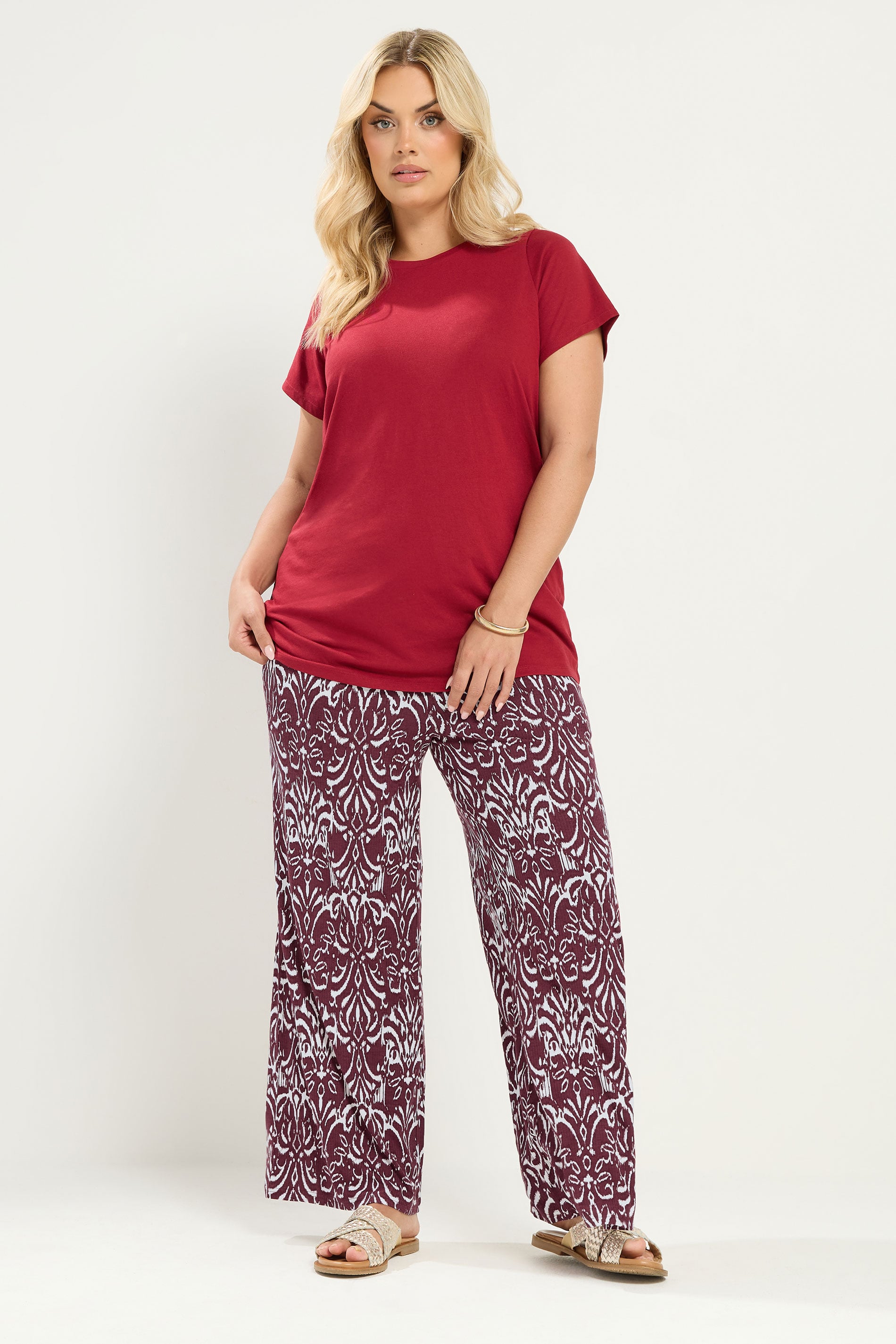 YOURS Plus Size Red Ikat Print Trousers | Yours Clothing 1