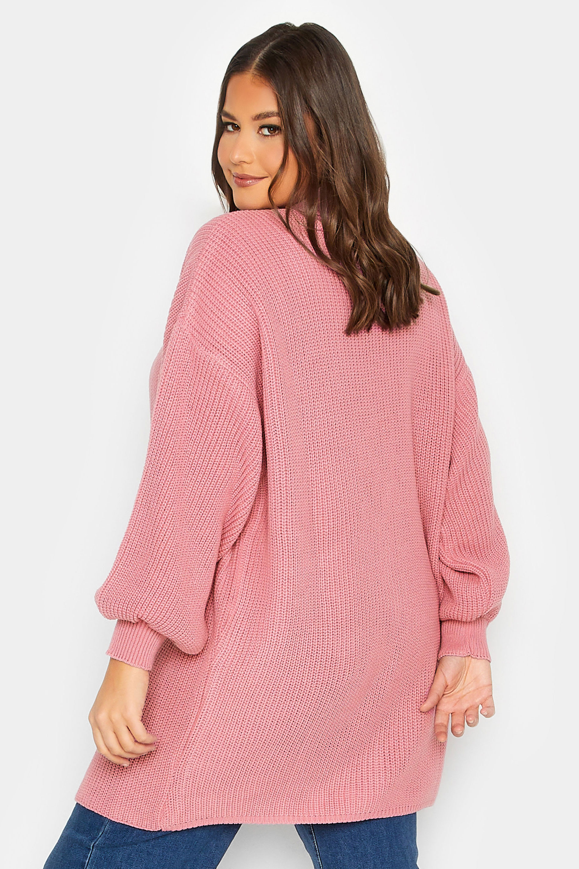 YOURS Plus Size Curve Pink Longline Pocket Balloon Sleeve Knit Cardigan | Yours Clothing  3