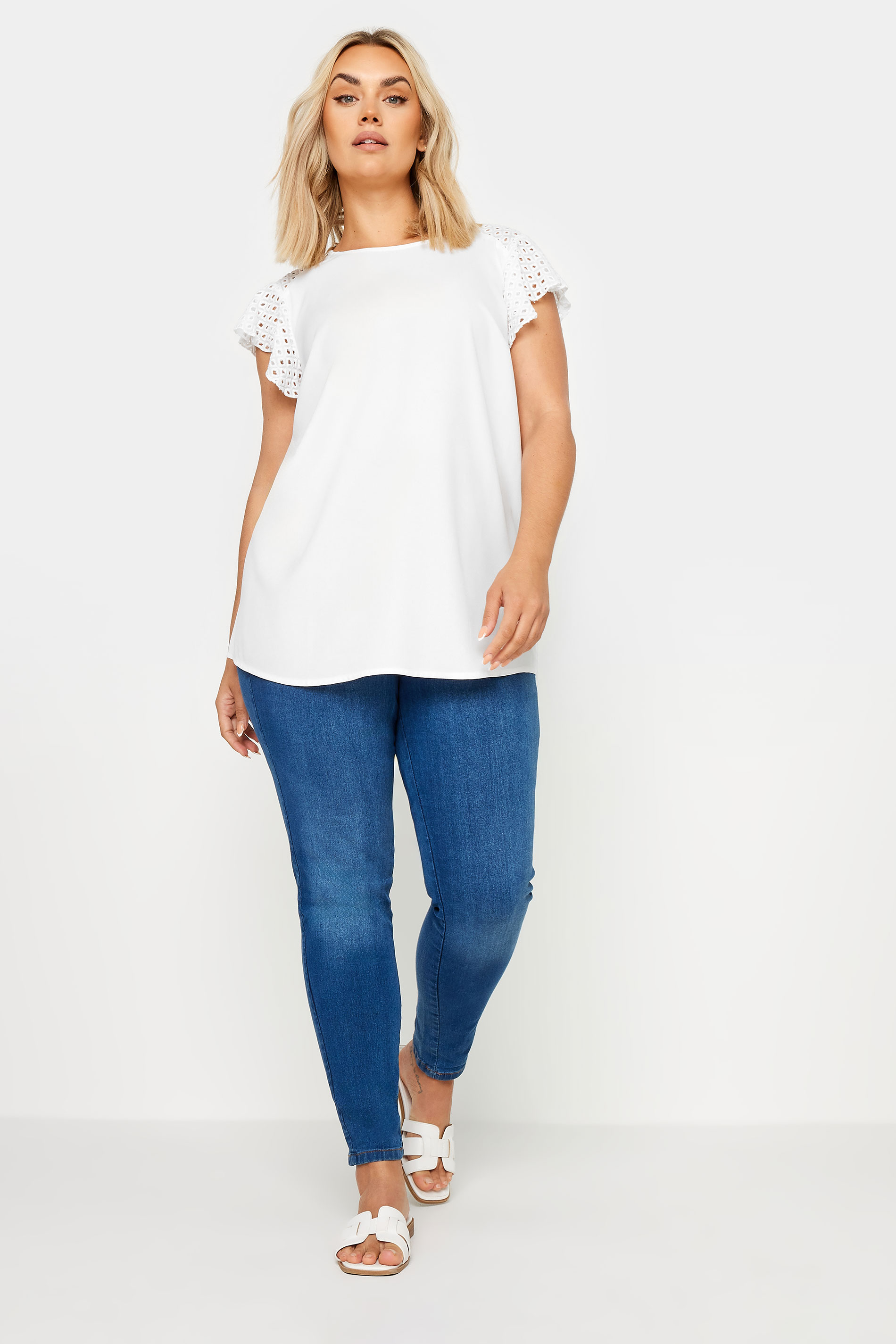 YOURS Plus Size White Flutter Sleeve Top | Yours Clothing 2