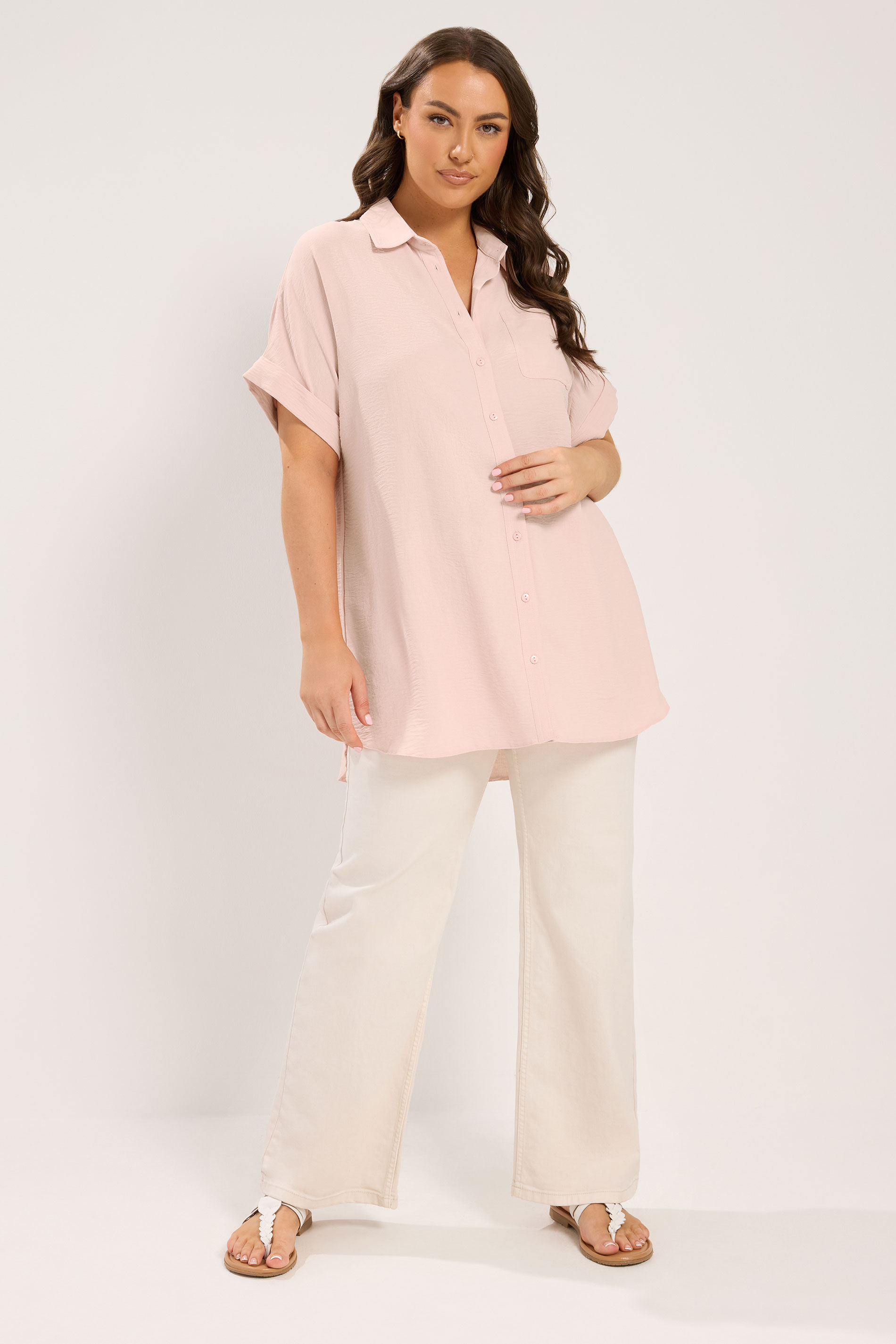 YOURS Plus Size Pink Grown On Sleeve Shirt | Yours Clothing 1