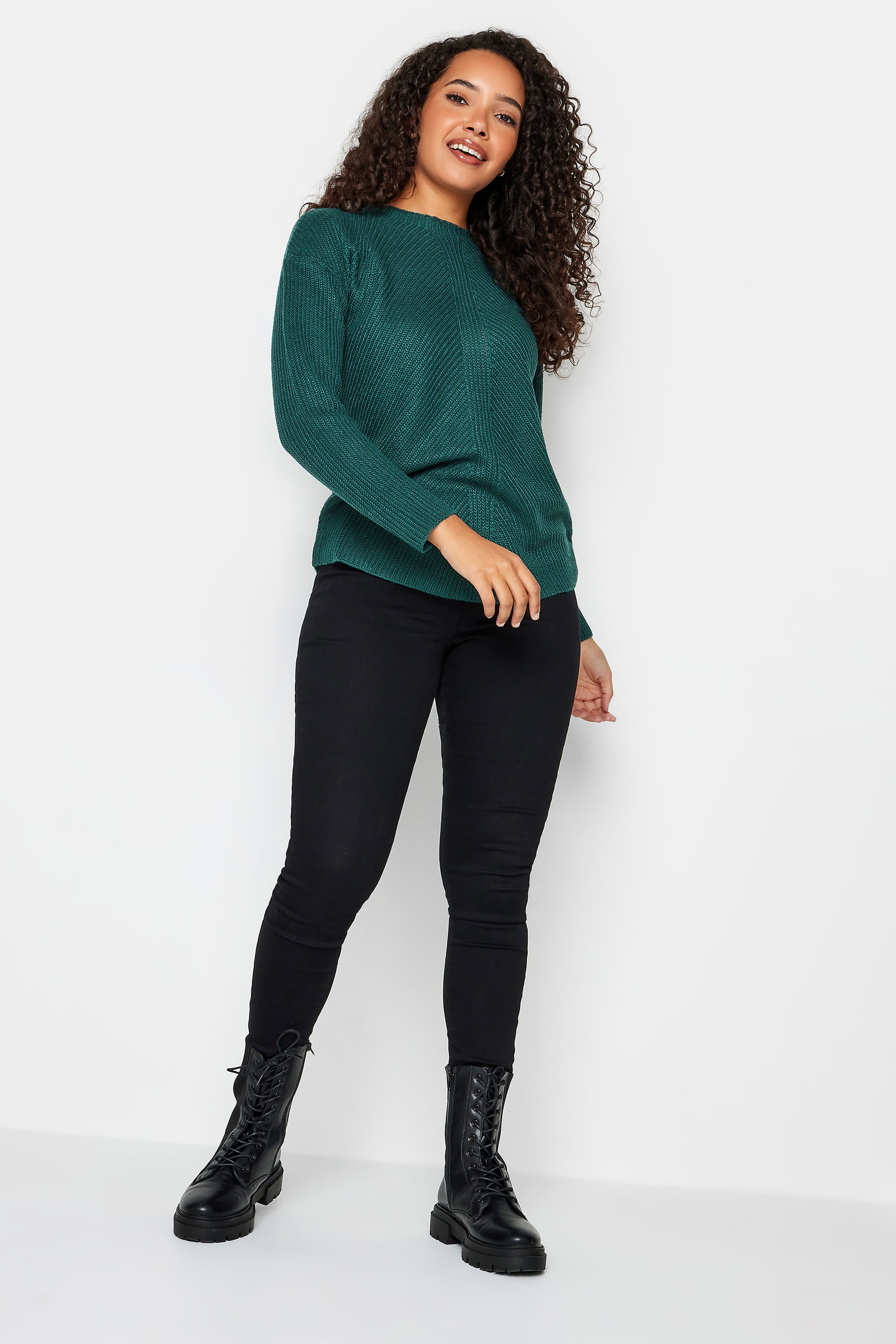 M&Co Teal Green Funnel Neck Knitted Jumper | M&Co 2