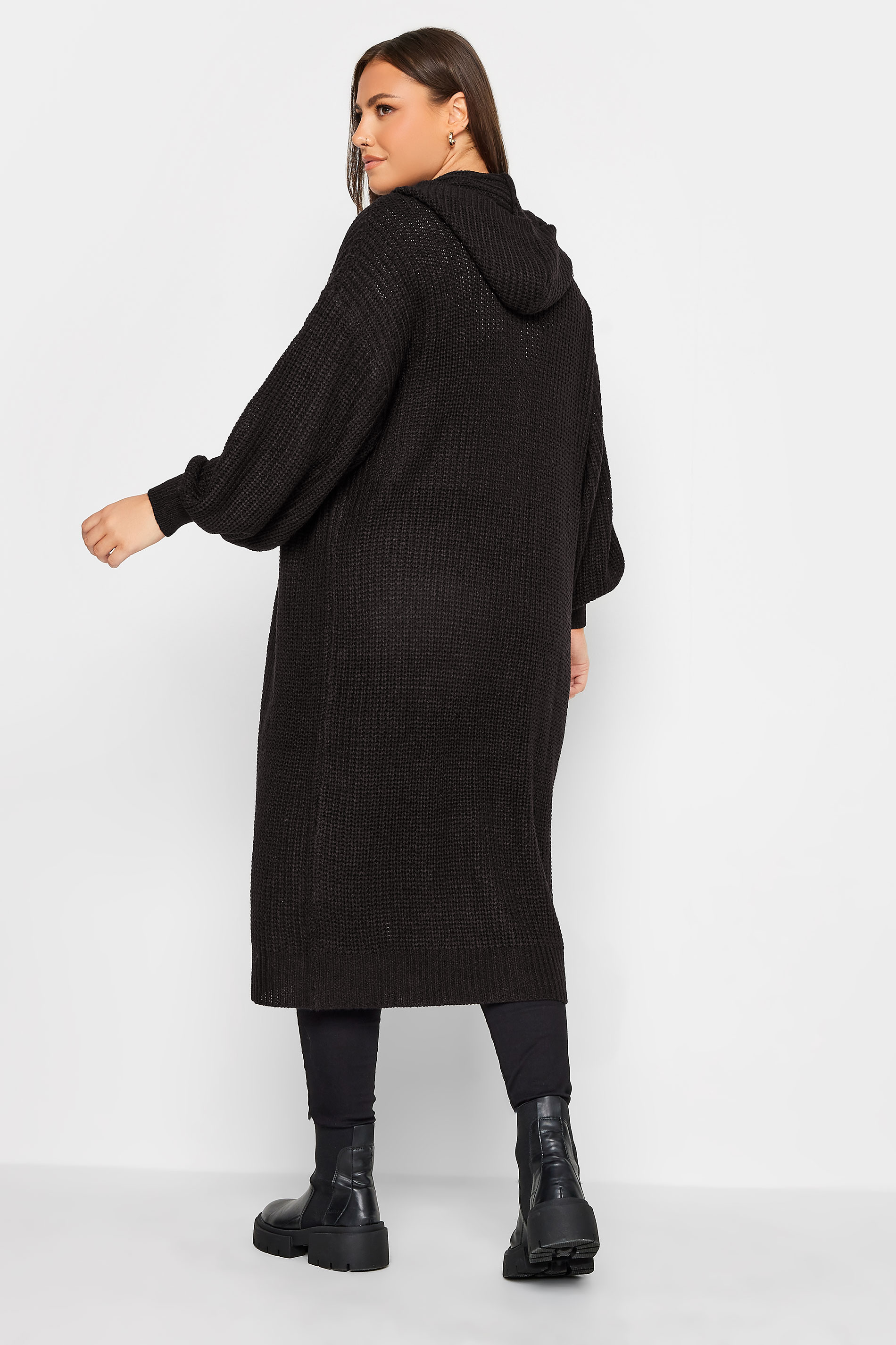 YOURS Plus Size Black Hooded Longline Cardigan | Yours Clothing 3