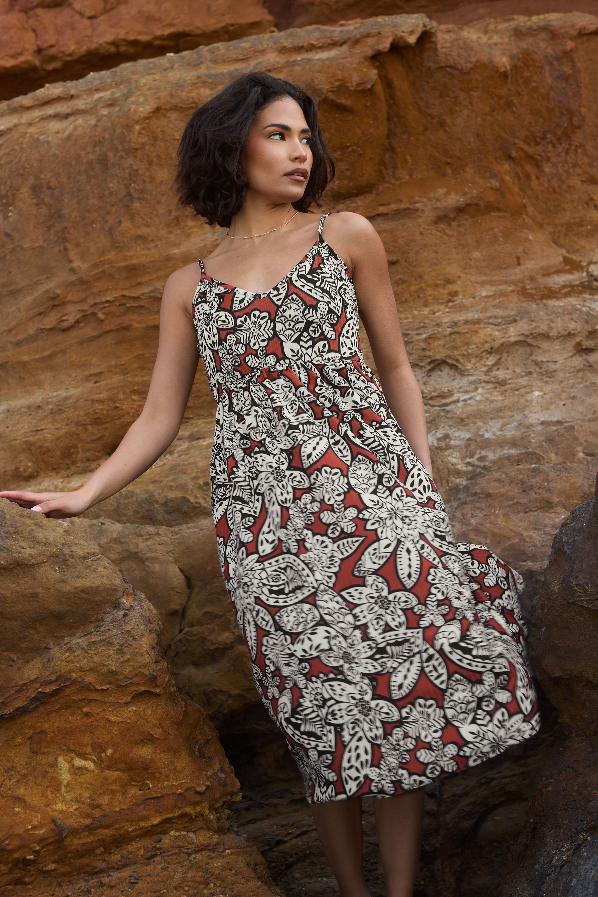 PixieGirl Rust Orange Floral Print Midi Dress | PixieGirl 3