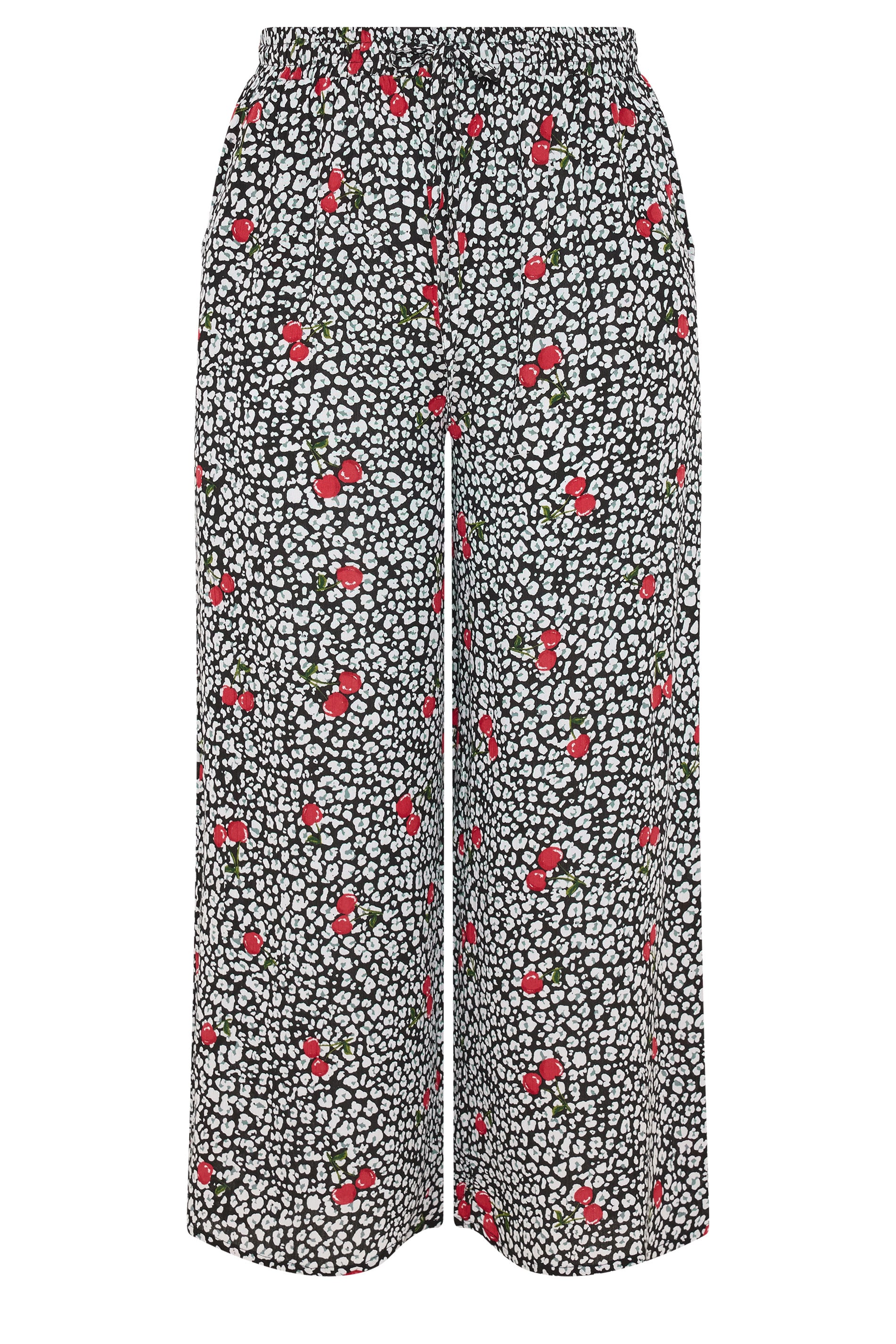 YOURS Plus Size Black Leopard & Cherry Print Crinkle Beachwear Wide Leg Trousers | Yours Clothing 5