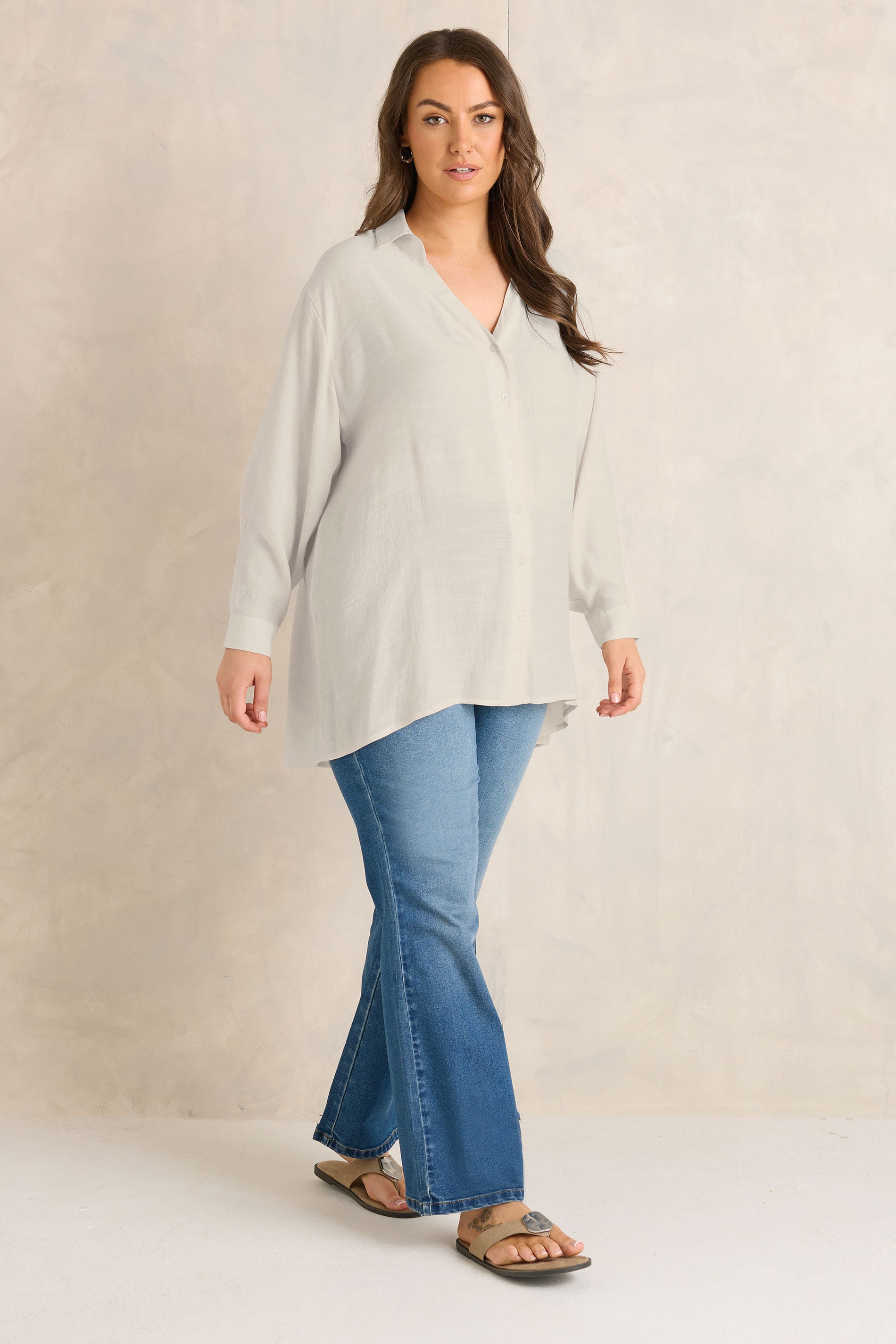 EVANS Plus Size Natural Brown Sheer Long Sleeve Shirt | Evans 2