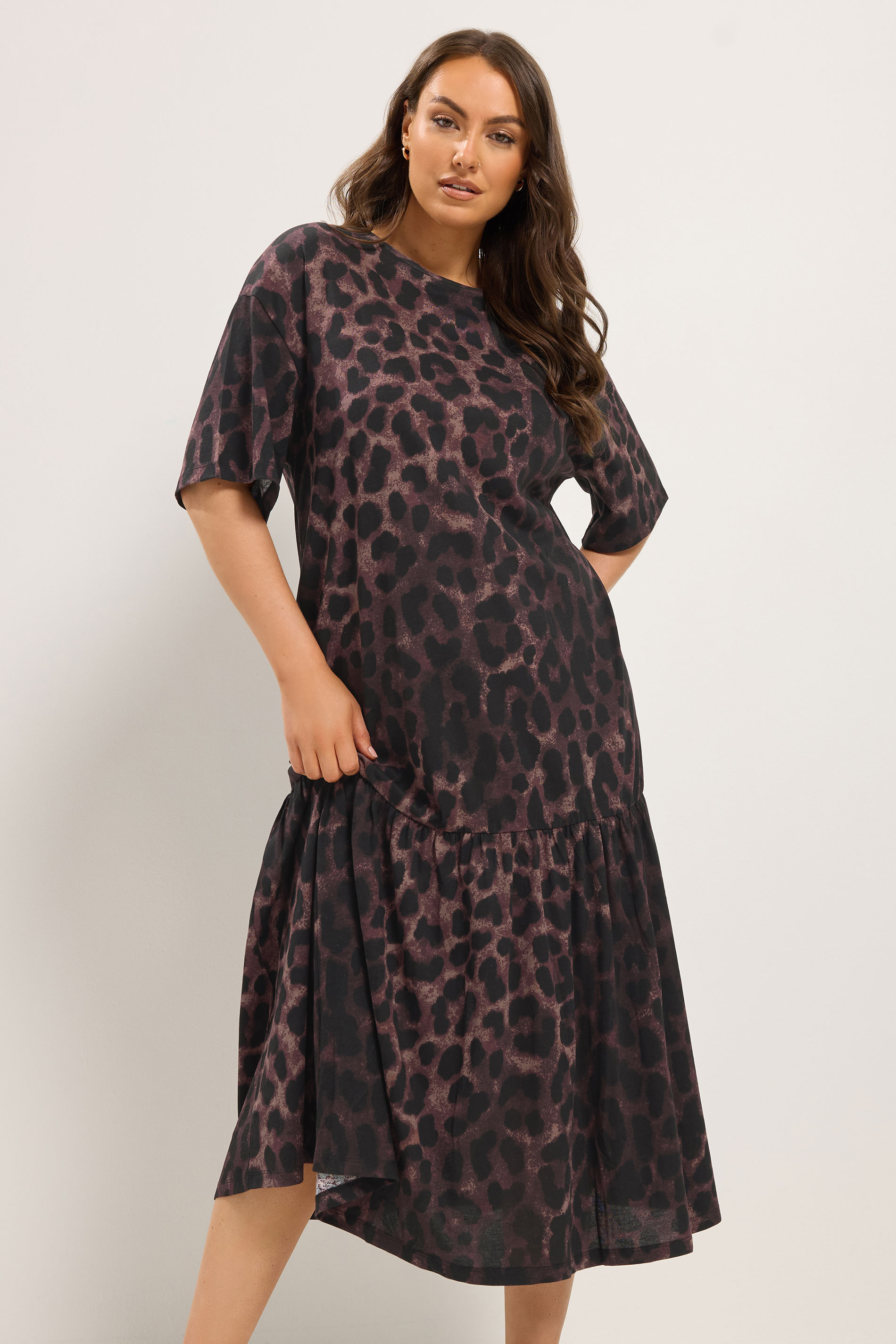 YOURS Plus Size Brown Leopard Print Drop Waist Maxi Dress | Yours Clothing 3