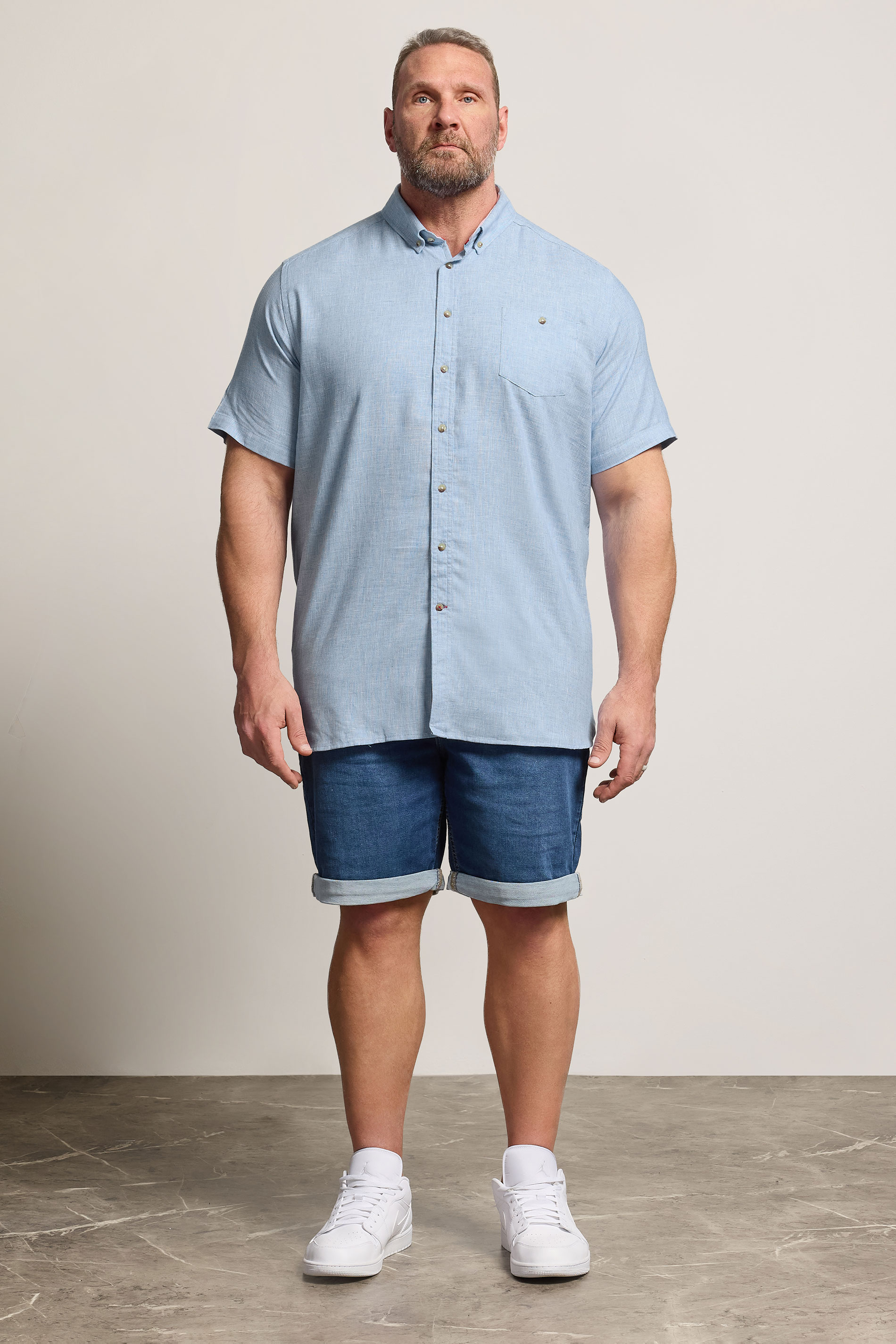 D555 Big & Tall Light Blue Linen Mix Pocket Shirt | BadRhino 1