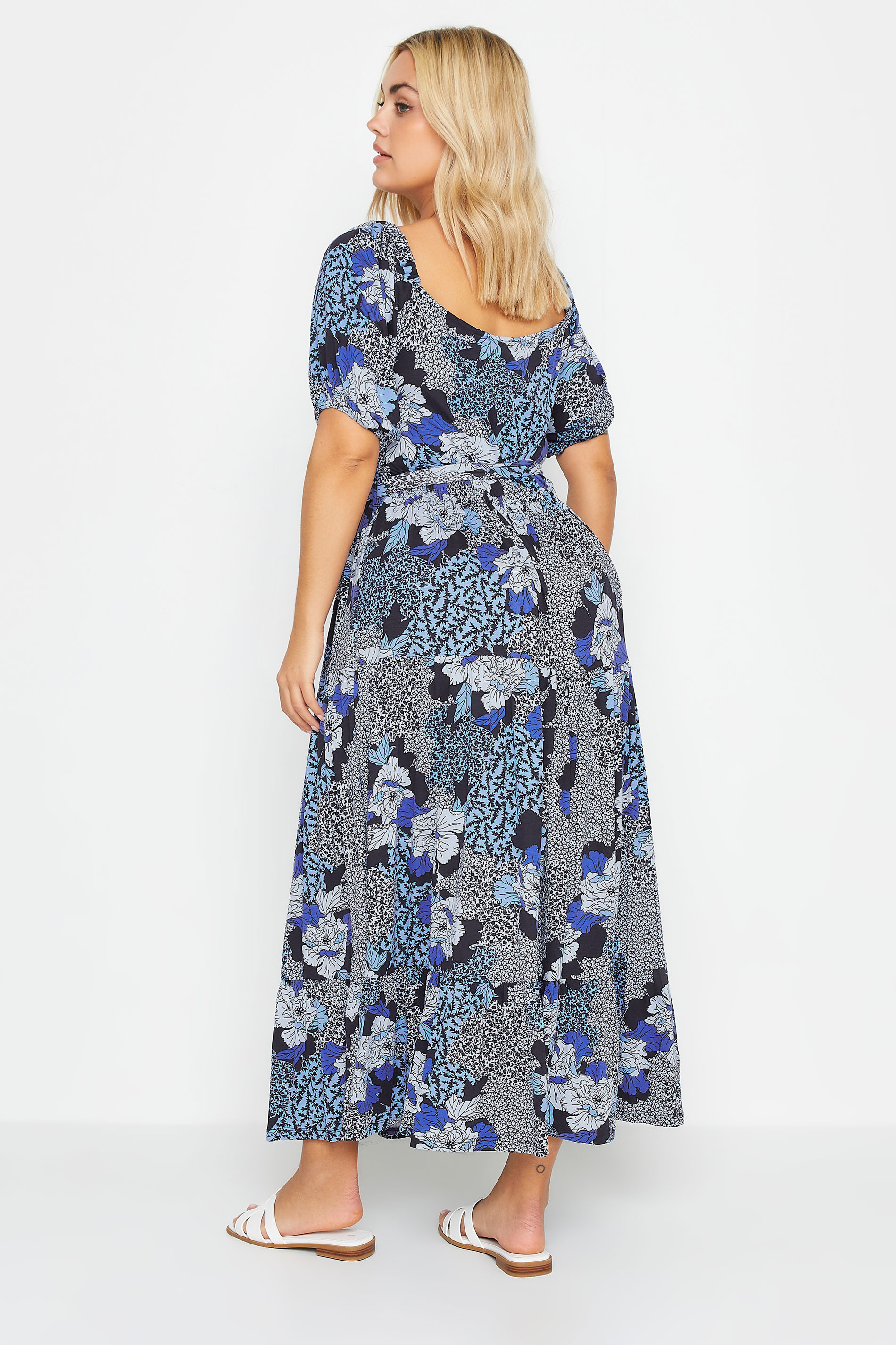 YOURS Plus Size Blue Floral Print Tiered Maxi Dress | Yours Clothing 3
