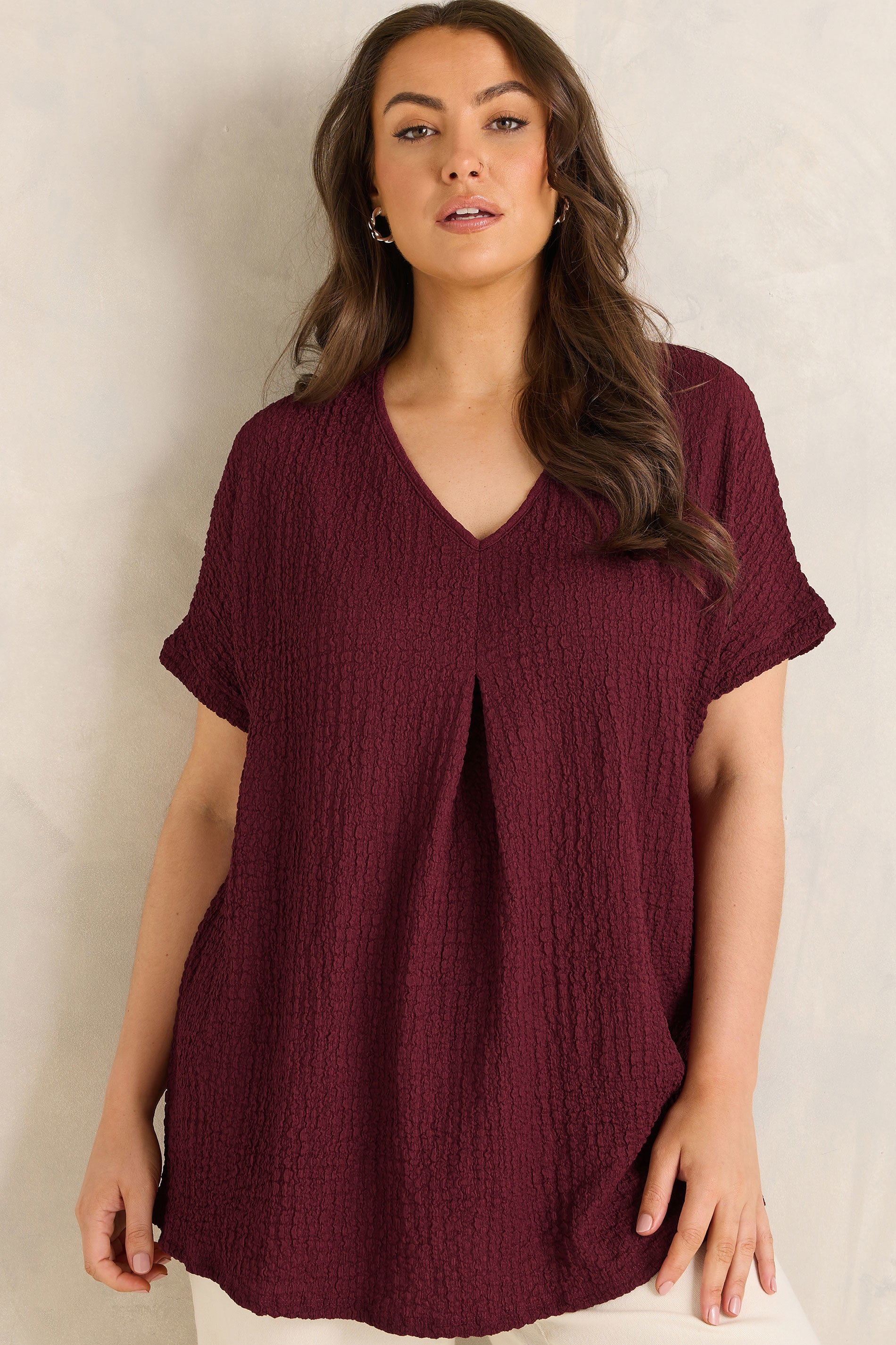 EVANS Plus Size Berry Red Pleat Front Swing Top | Evans 3