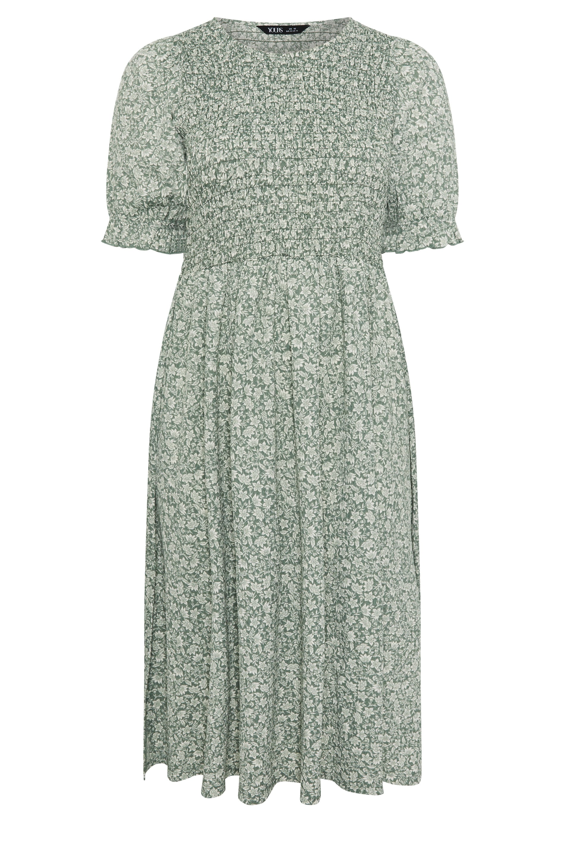 YOURS Plus Size Sage Green Shirred Ditsy Floral Dress | Yours Clothing 5