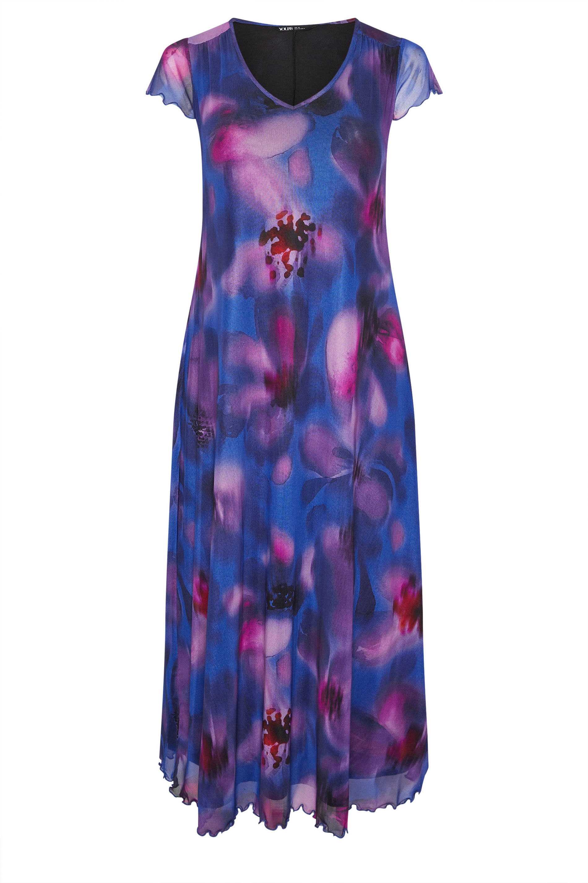 YOURS Plus Size Cobalt Blue Floral Mesh Maxi Dress | Yours Clothing 5