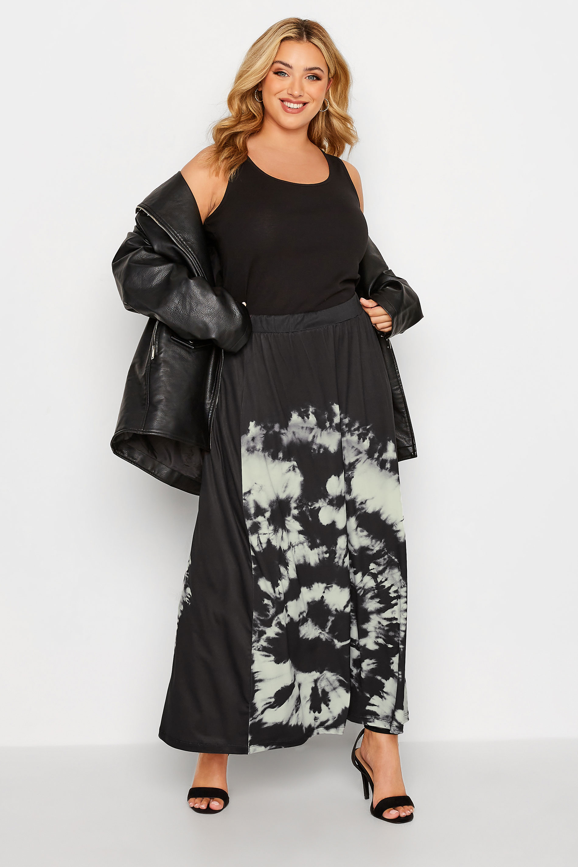 Plus Size Black Tie Dye Maxi Skirt | Yours Clothing 2