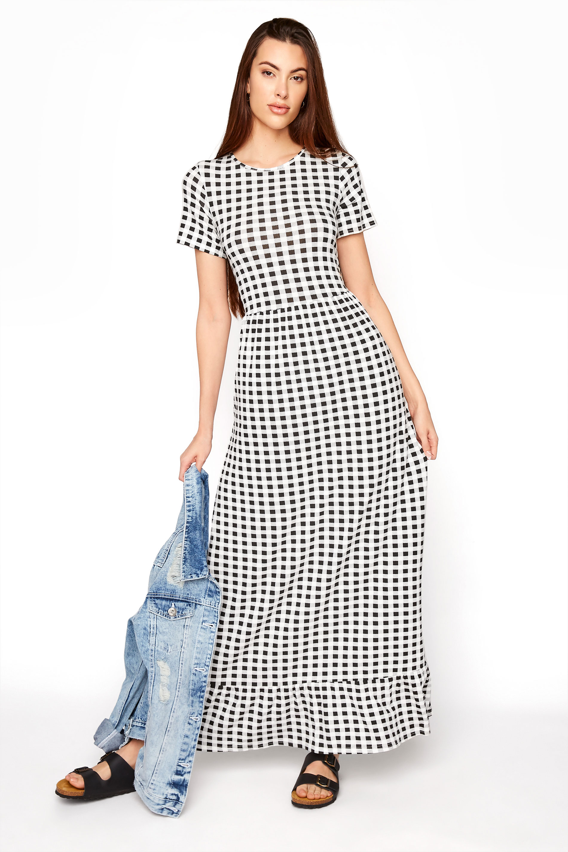 LTS Tall White Gingham Tiered Maxi Dress 1