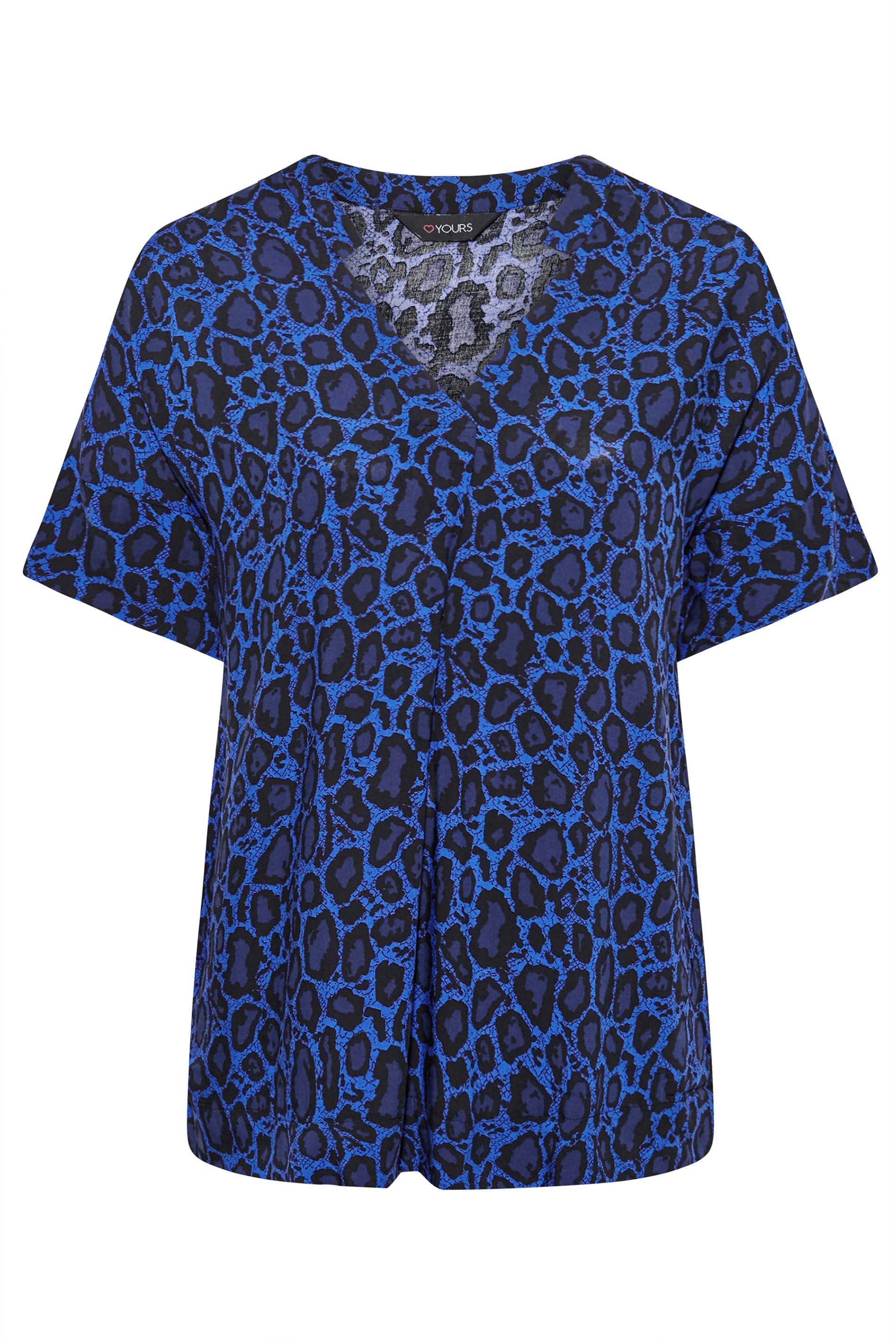 Plus Size Blue Leopard Print V-Neck Shirt