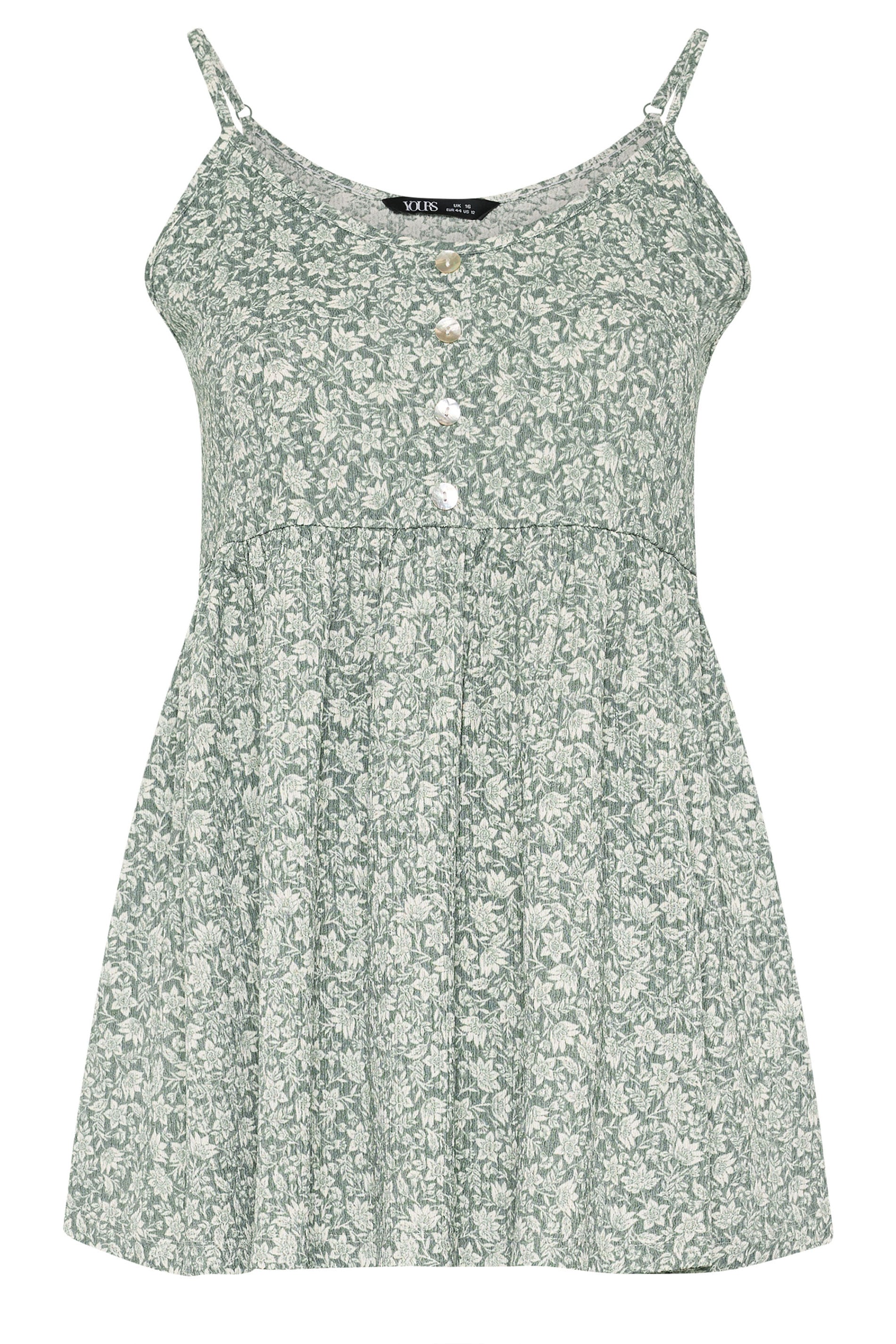 YOURS Plus Size Sage Green Floral Peplum Vest Top | Yours Clothing 5