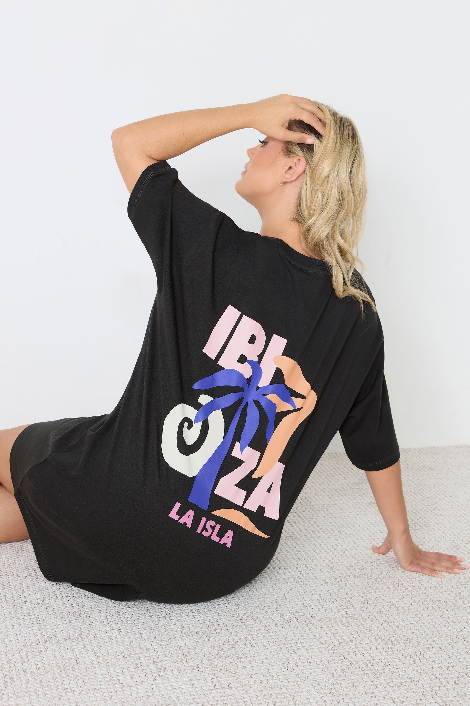 YOURS Plus Size Black 'Ibiza' Sleep Tee Nightdress | Yours Clothing 1