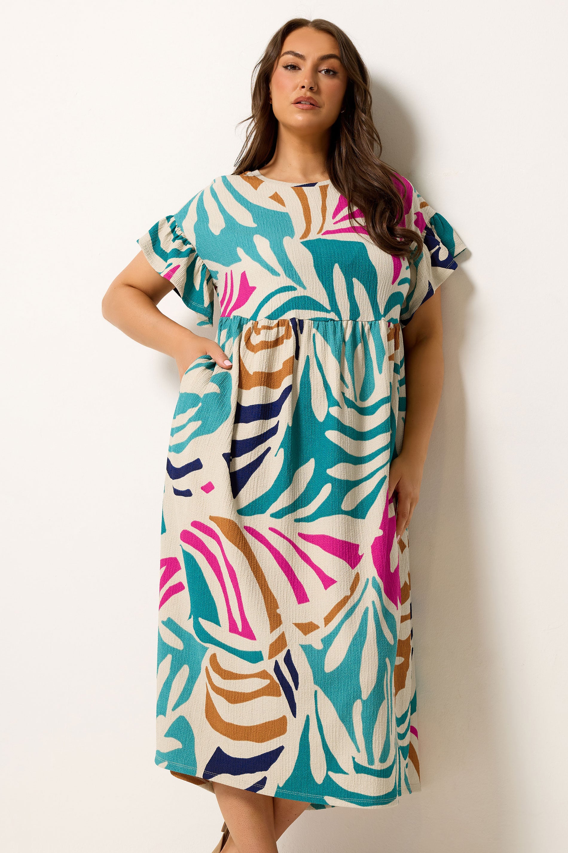 YOURS Plus Size Natural Brown & Green Abstract Print Maxi Dress | Yours Clothing 3