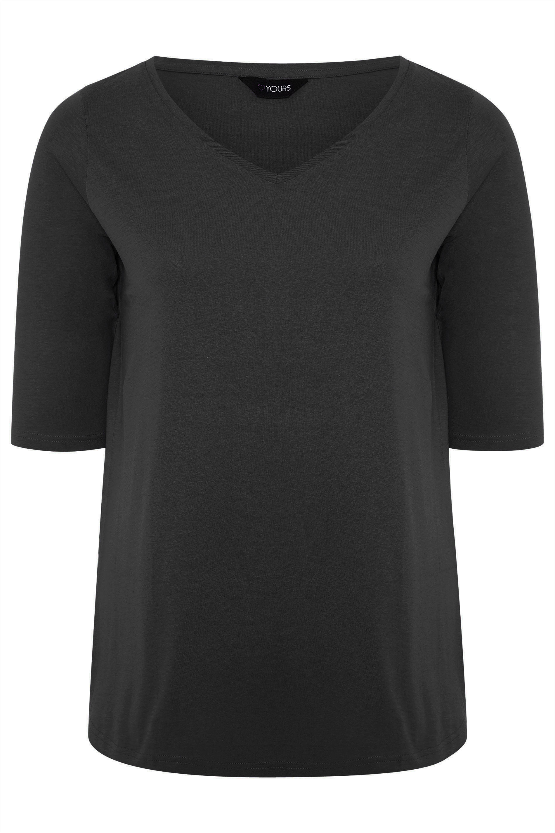 Grande taille  Tops Grande taille  T-Shirts Basiques & Débardeurs | Top Noir en Coton Encolure en V - RG75023
