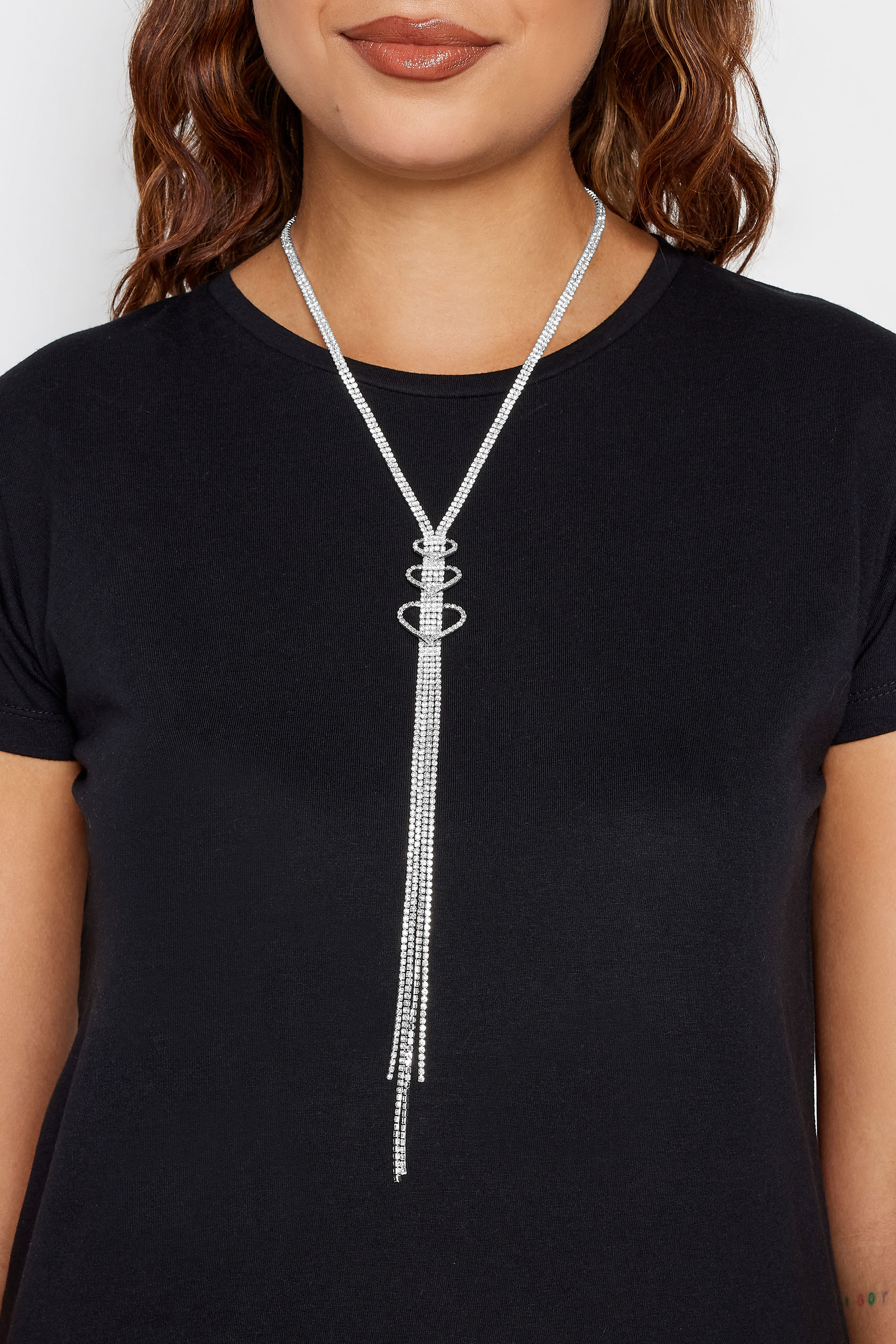 Silver Tone Circle Detail Diamante Necklace | Yours Clothing 1