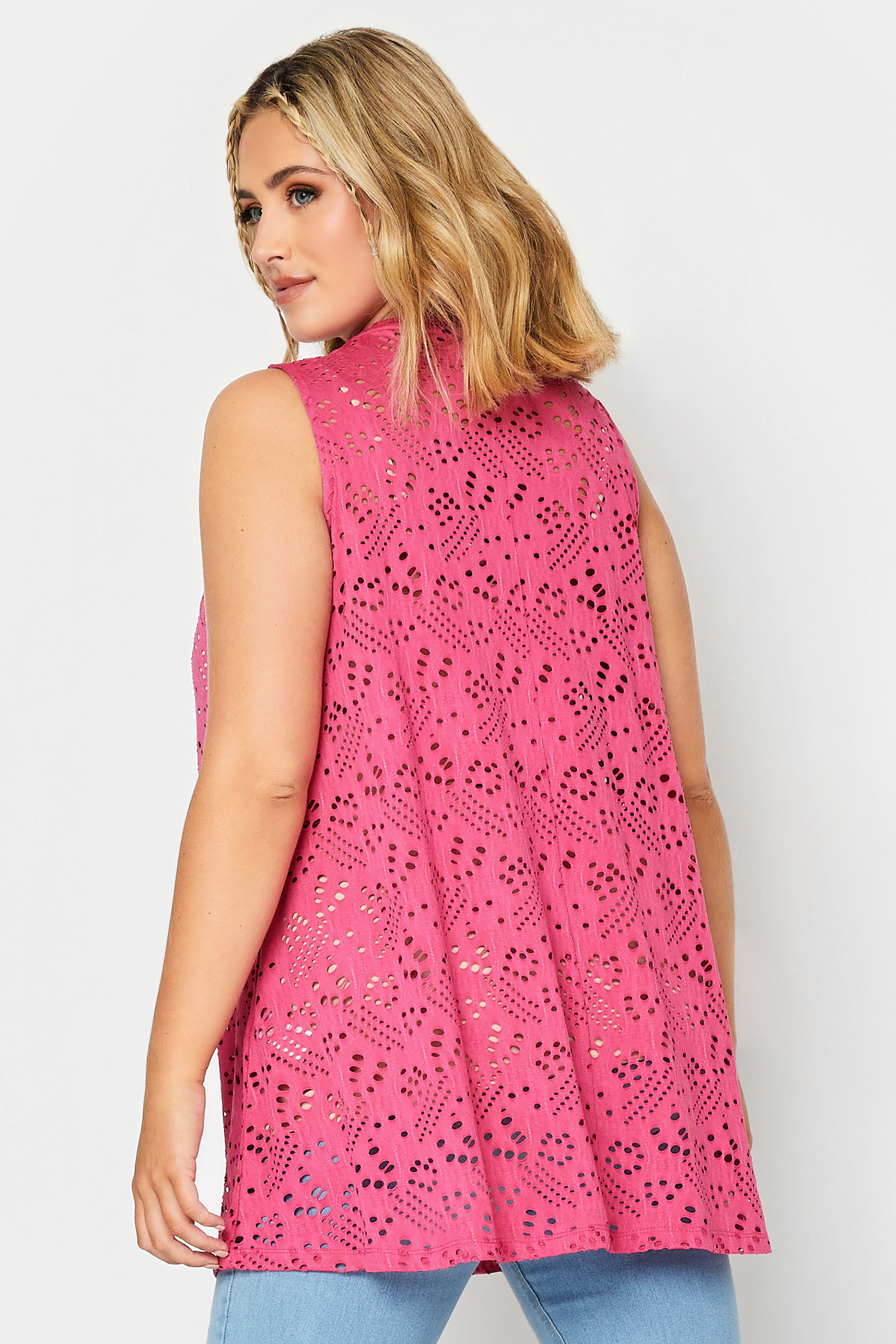 YOURS Curve Plus Size Pink Broderie Swing Vest | Yours Clothing 3