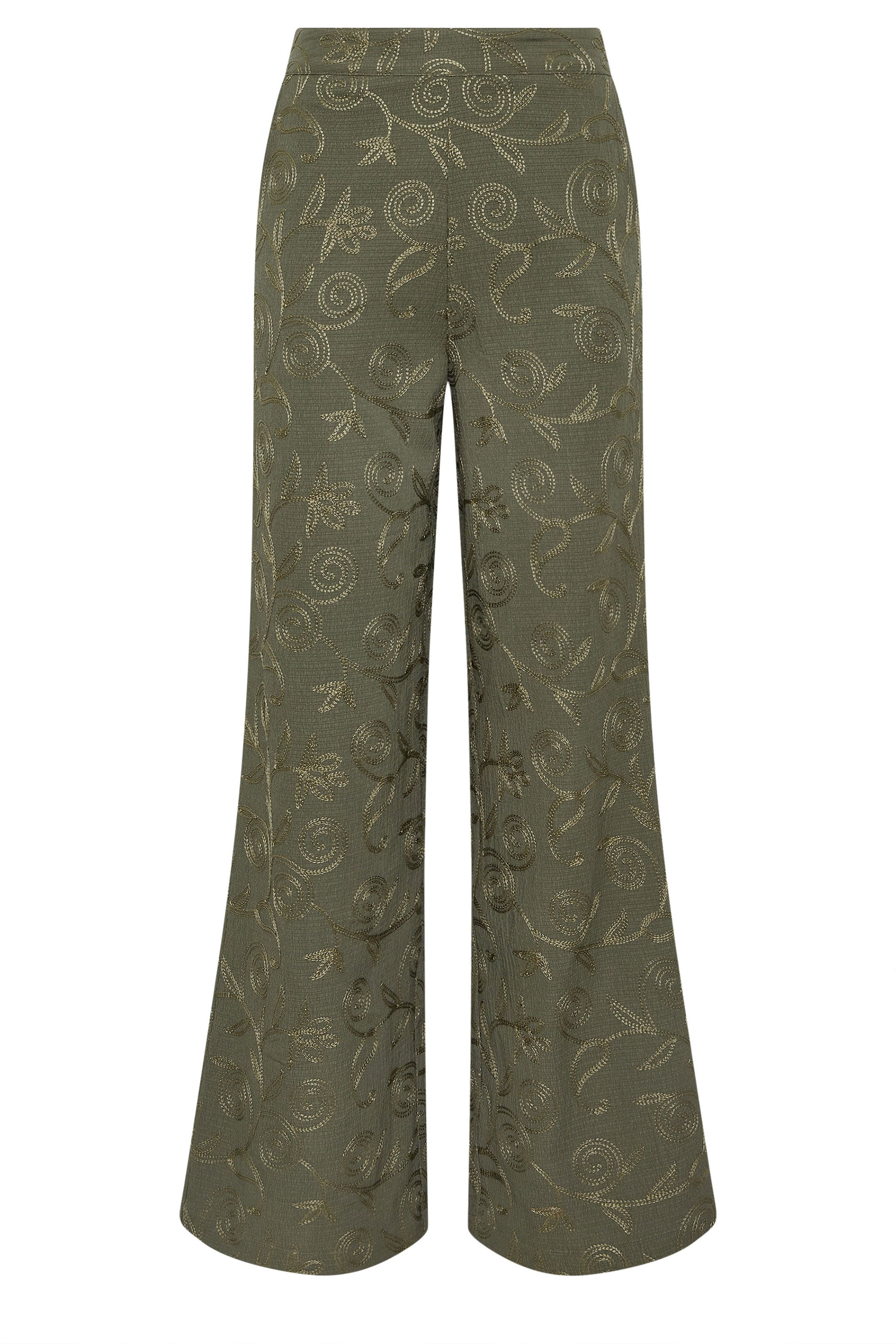 LTS Tall Women's Olive Green Floral Embroidered Wide Leg Trousers | Long Tall Sally 6