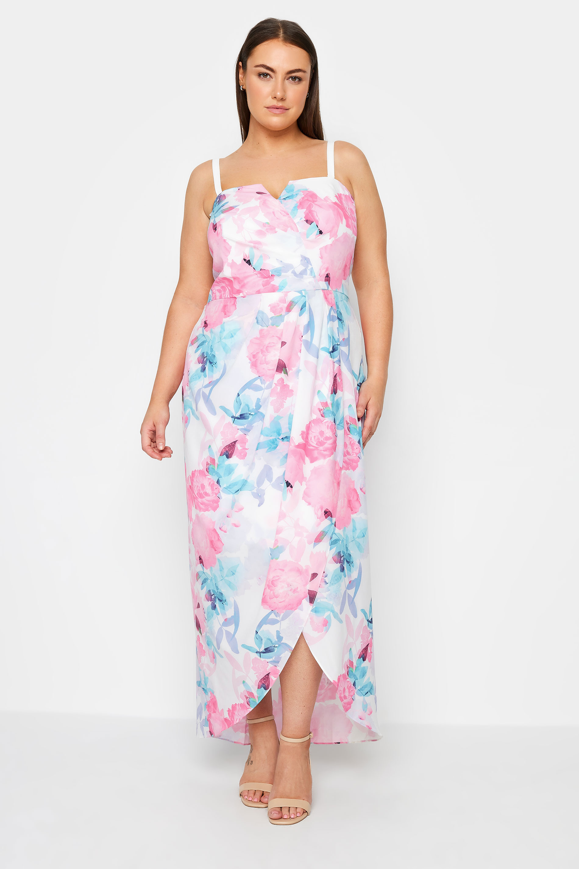 Evans Pink & Blue Strapless Floral Dress 2
