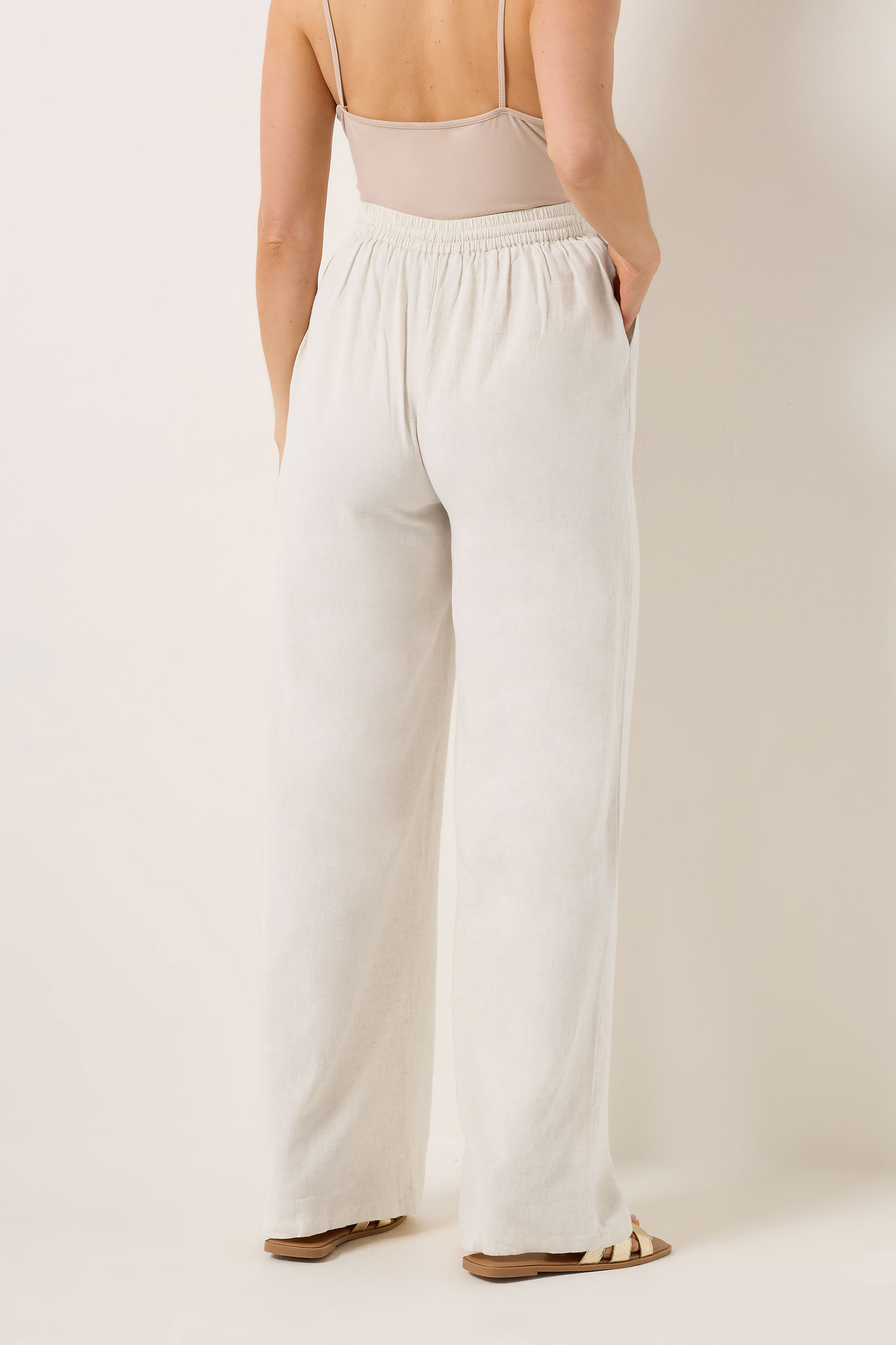 LTS Tall Women's Maternity Cream Wide Leg Linen Trousers | Long Tall Sally 2