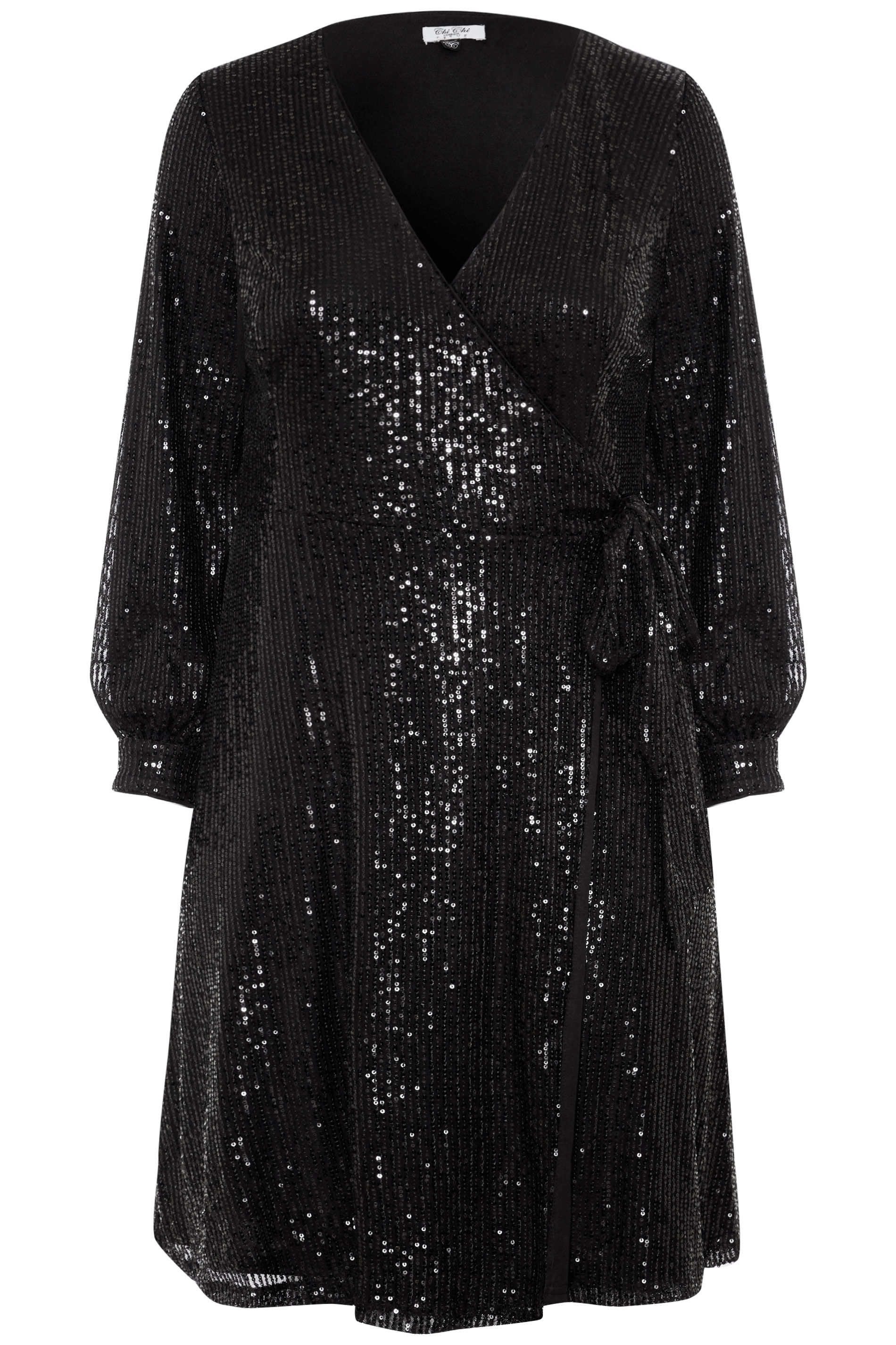 CHI CHI Black Sequin Wrap Dress | Yours Clothing