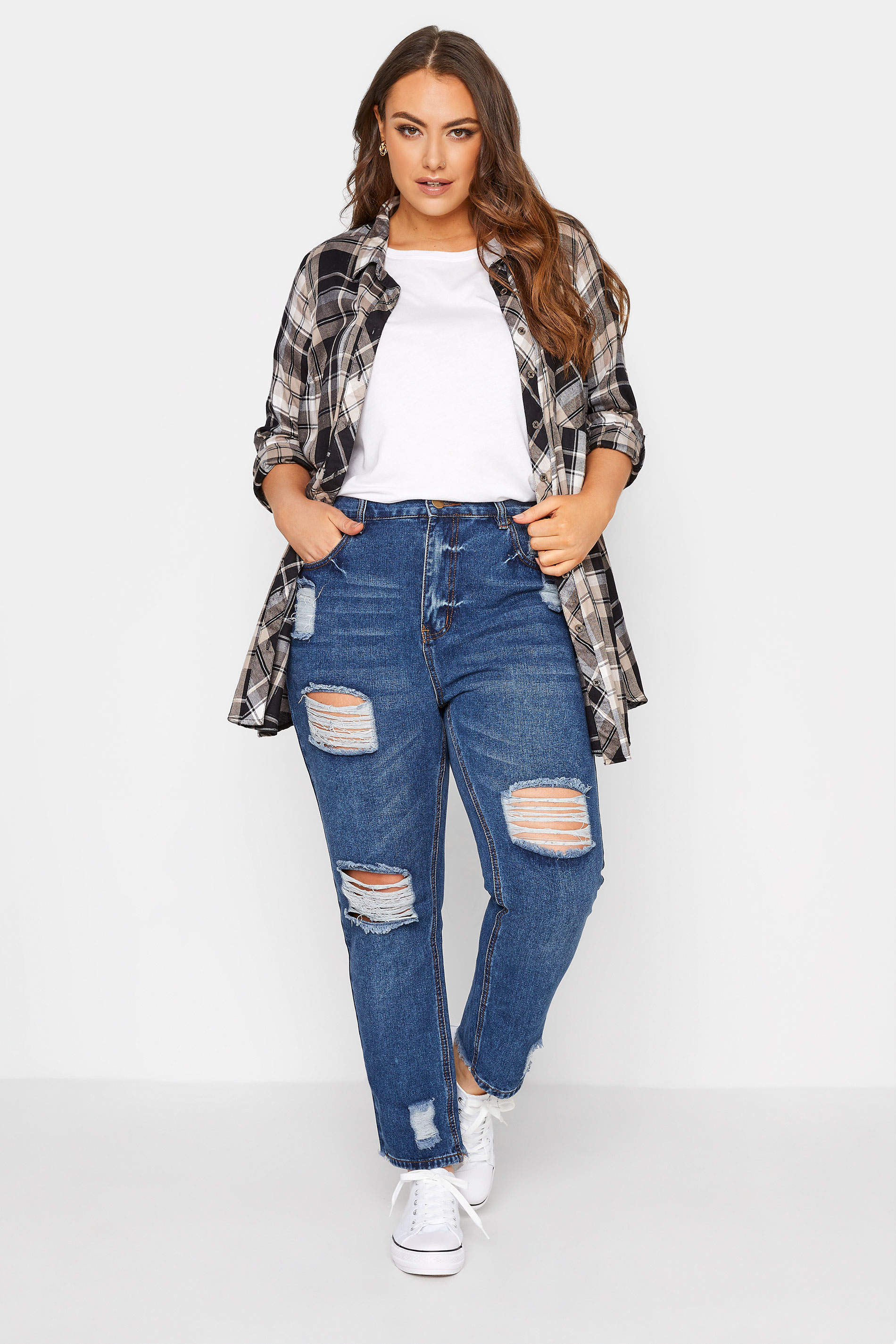 Plus Size Blue Ripped Straight Leg Jeans