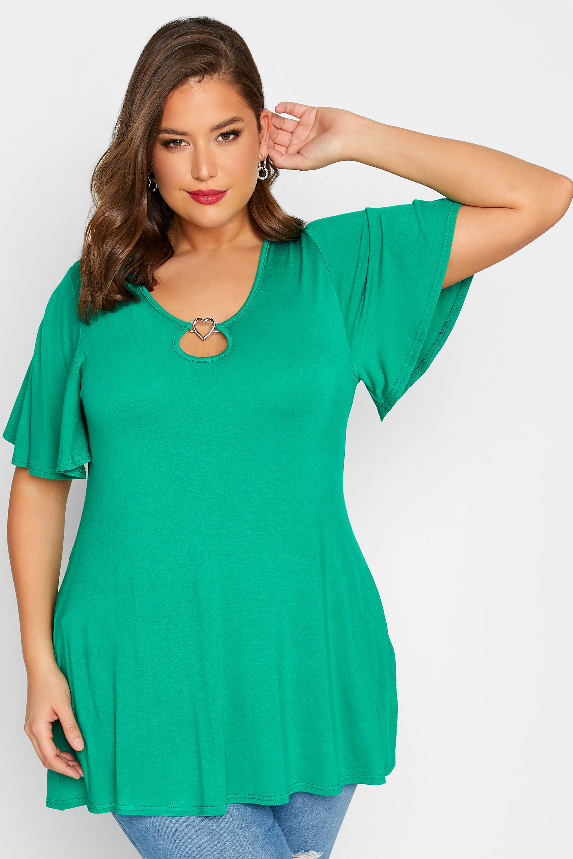 LIMITED COLLECTION Plus Size Green Heart Trim Angel Sleeve Top | Yours ...