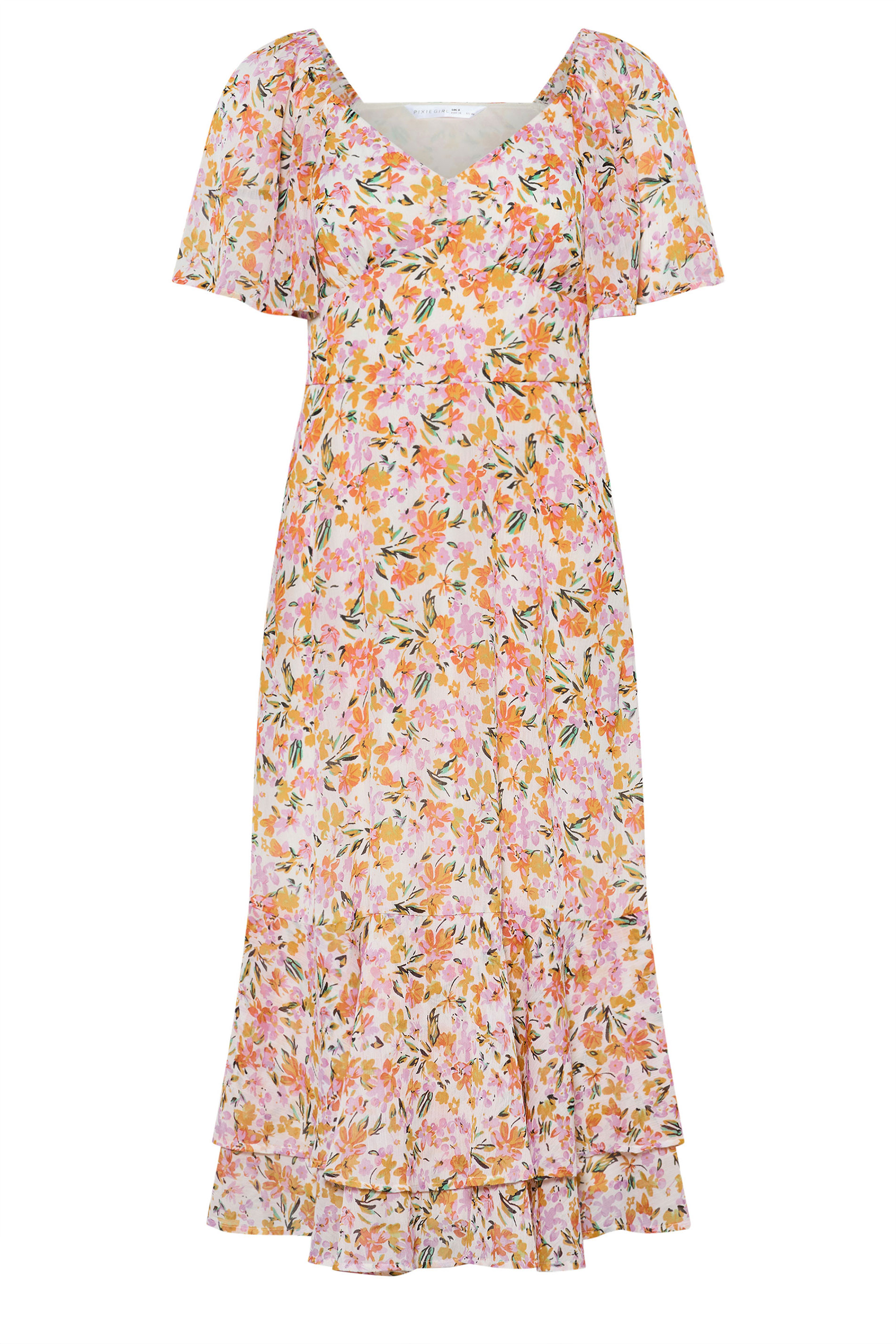 PixieGirl Petite Women's Pink Floral Chiffon Midi Dress | PixieGirl 6