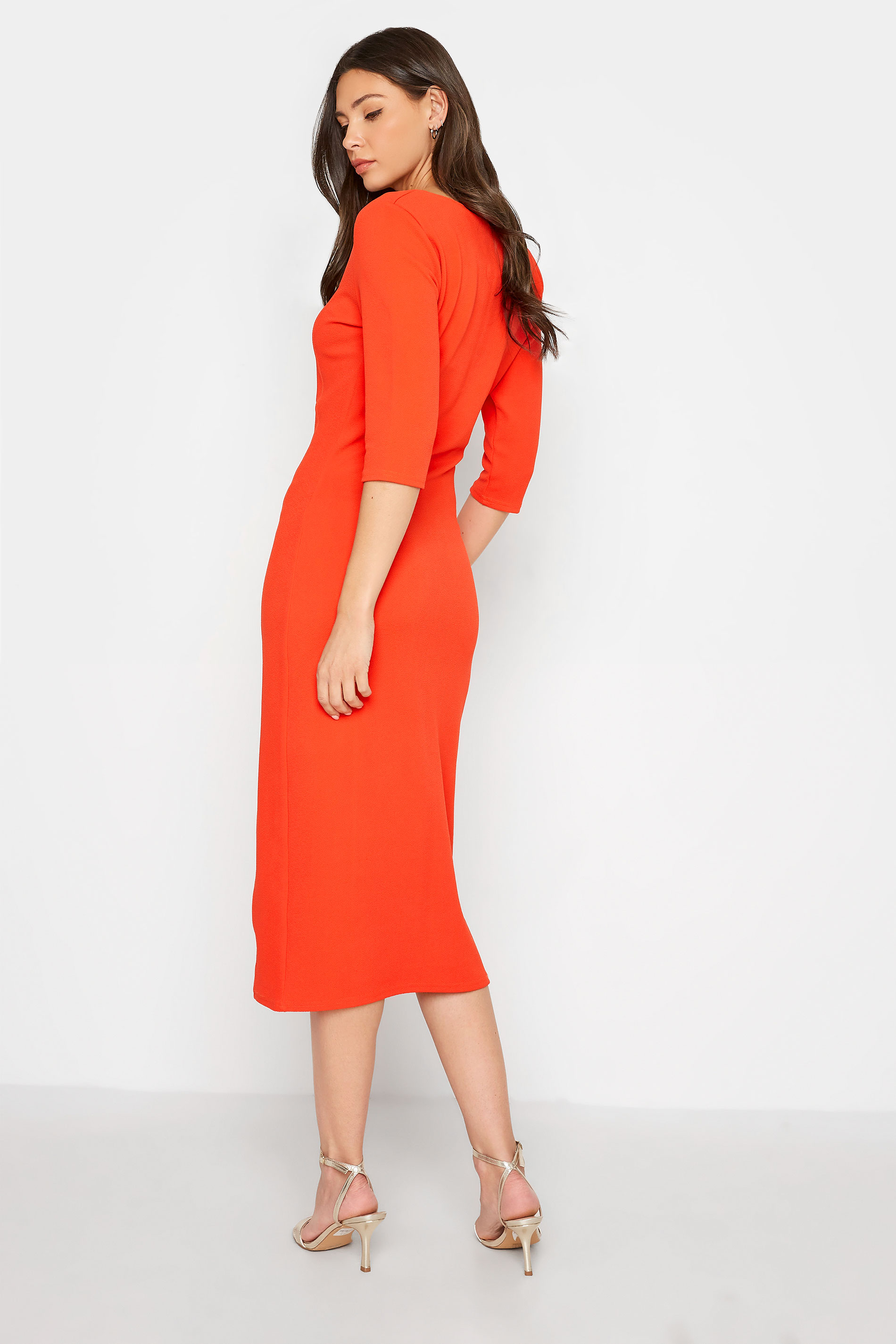 Tall Women's LTS Bright Orange Notch Neck Midi Dress | Long Tall Sally