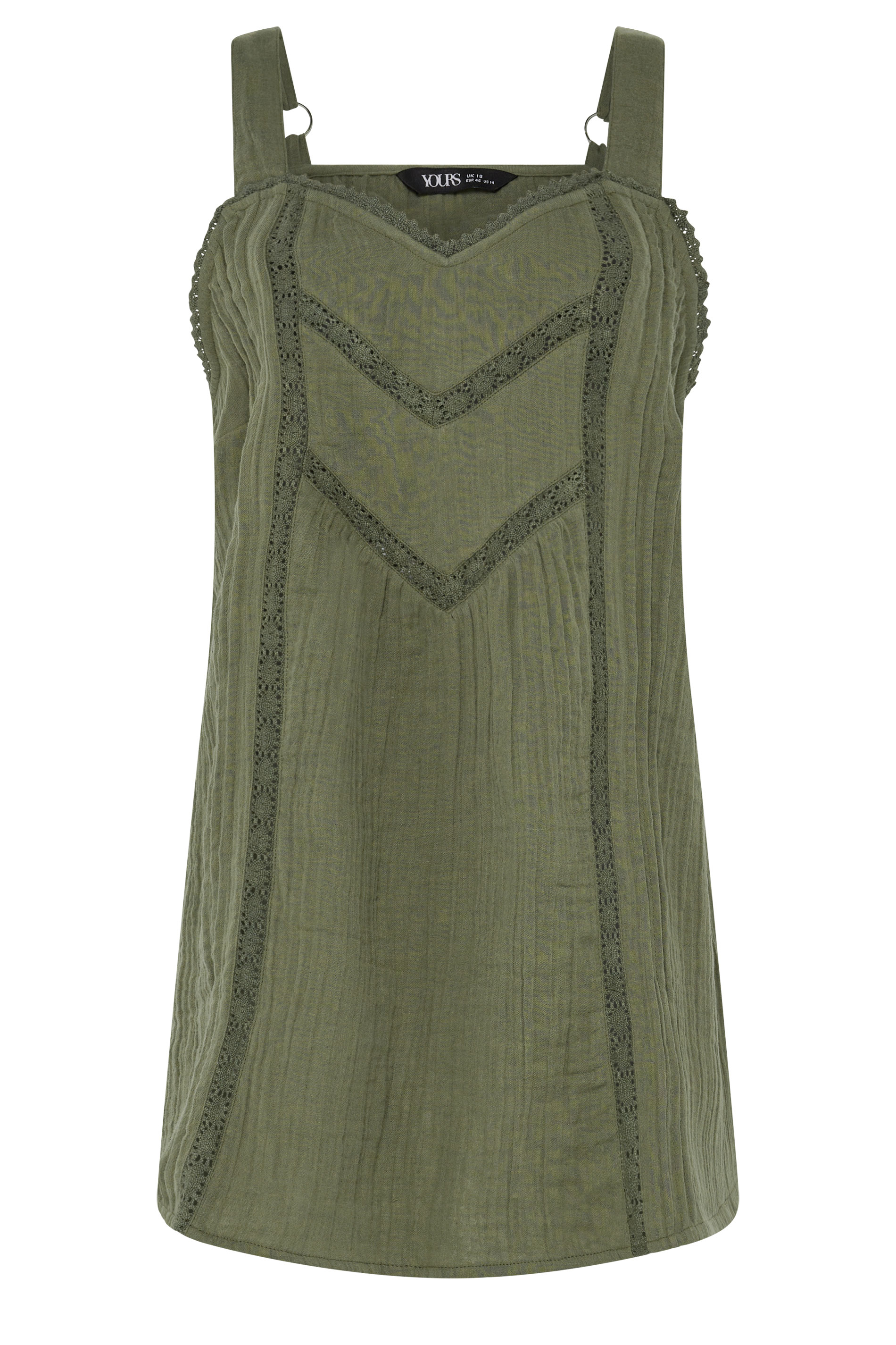 YOURS Plus Size Green Crochet Insert Vest Top | Yours Clothing 5