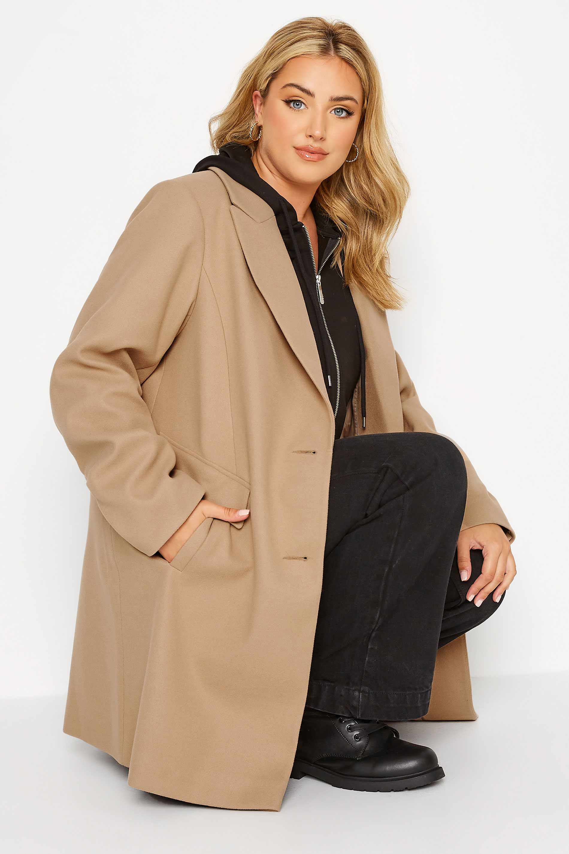 Plus Size Beige Brown City Midi Coat | Yours Clothing 1